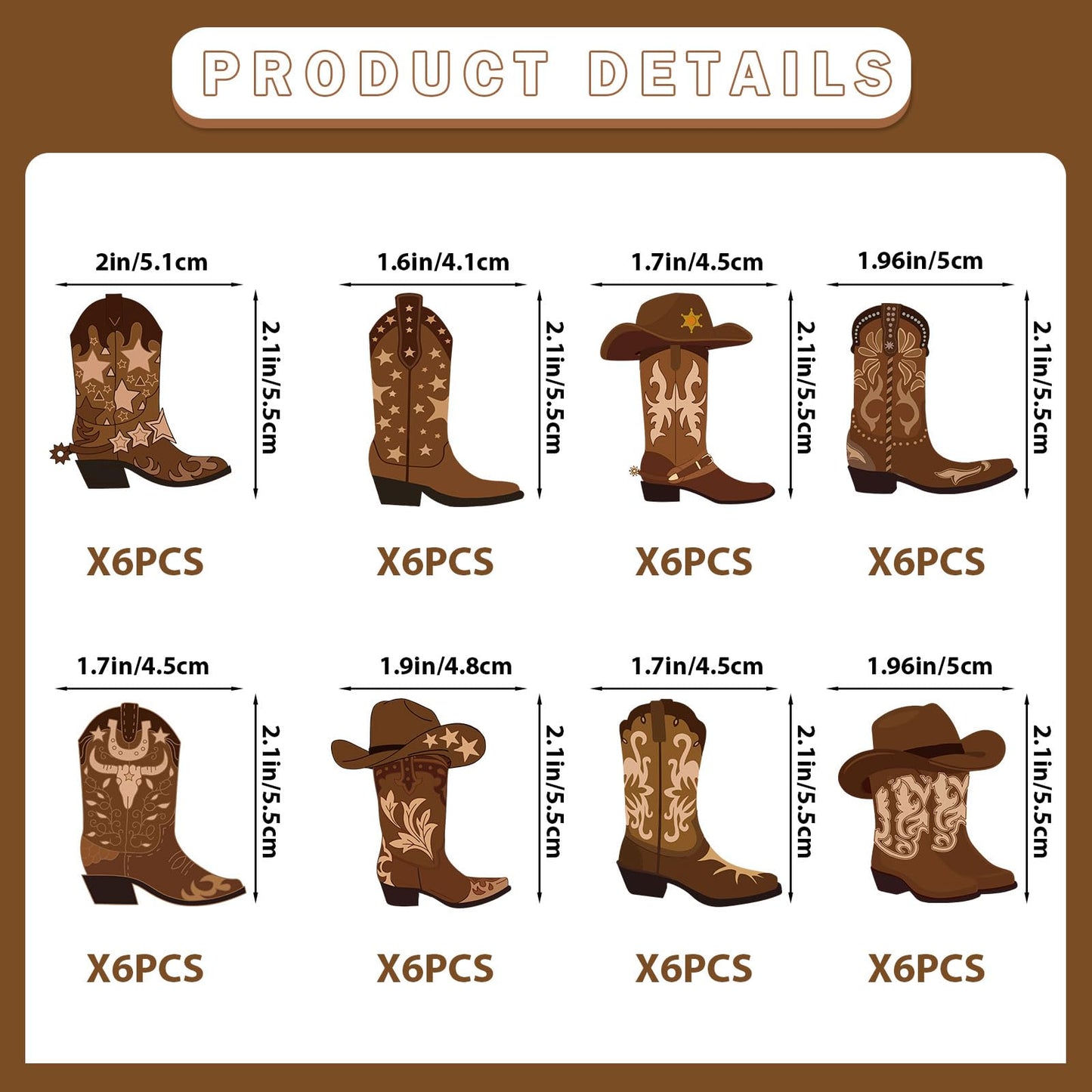48pcs Cowboy Boots Cupcake Toppers Cowboy Cowgirl Western Rodeo Cupcake Toppers Western Cake Decorations for Rodeo Birthday Party Decorations Cowgirl