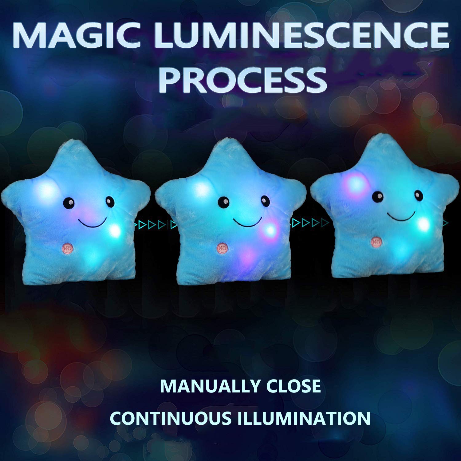 sofipal LED Twinkle Star Shaped Plush Pillow, Creative Night Light Glowing Cushions Plush Stuffed Toys Gifts for Kids, Decoration (Blue)