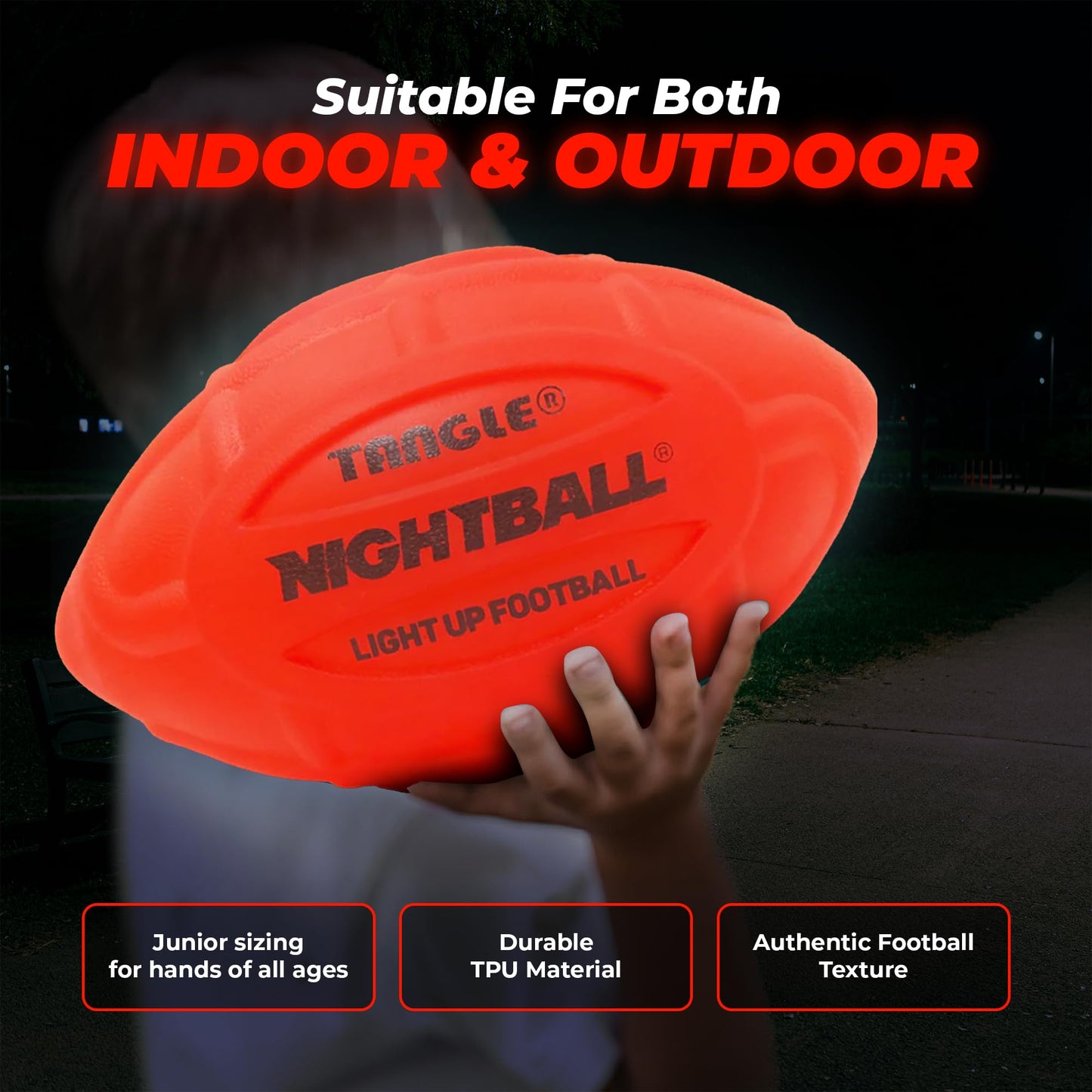 Glow in The Dark Nightball LED Football - Light up Football with Bright LED Lights - Kids and Adults, Red