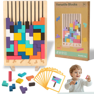 Coziyee Wooden Stacking Puzzle Toy, 3D Colorful Wood Russian Blocks Puzzle Games Brain Teasers Montessori Toys for Toddler Kids 3 4 5 6 7 Years Old