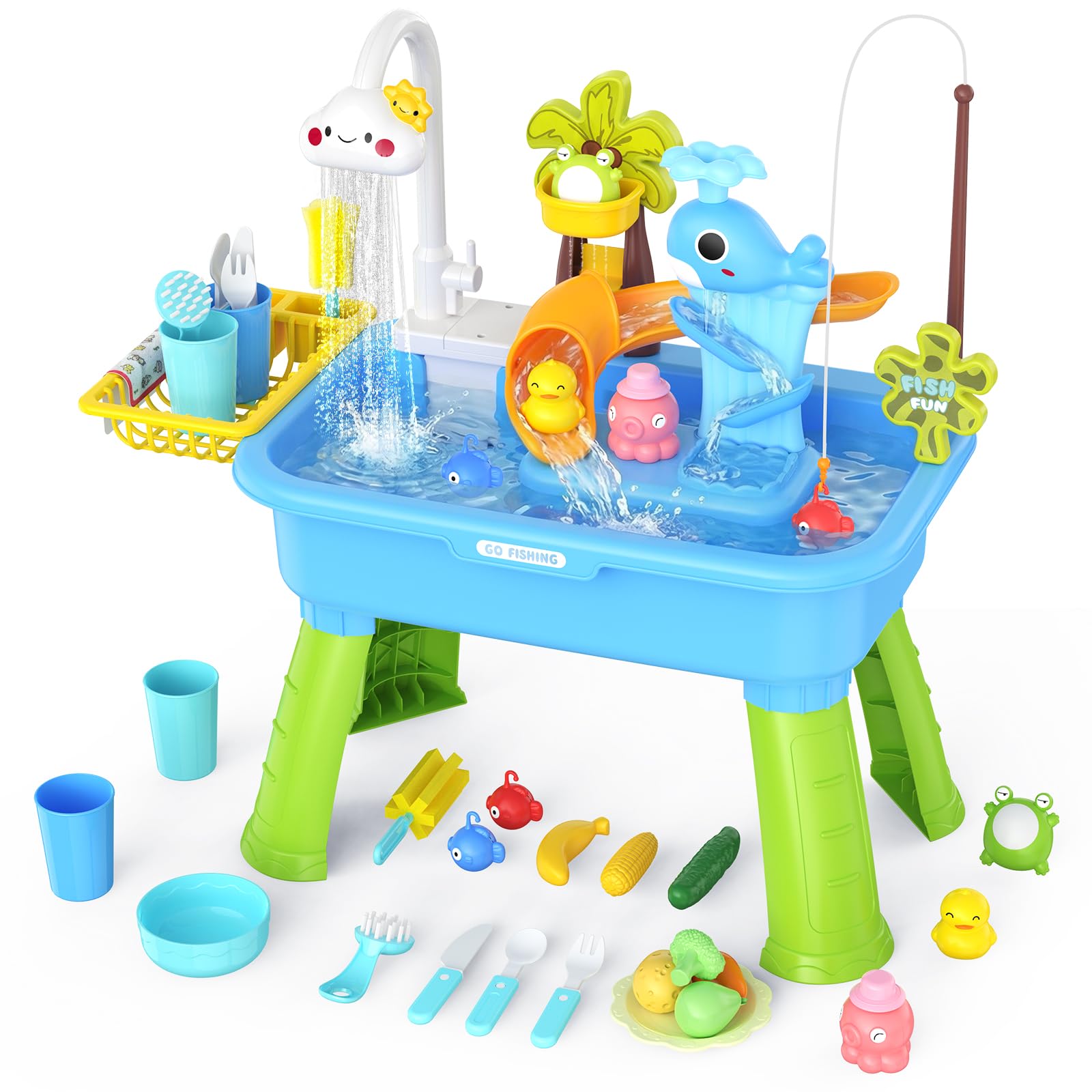 GGRH 2026 Upgraded Water Table for Toddlers 1-3 - Outdoor Toys for Kids Ages 4-8 with Pump, Summer Outside Sensory Activity Pool Toys, Kitchen Play