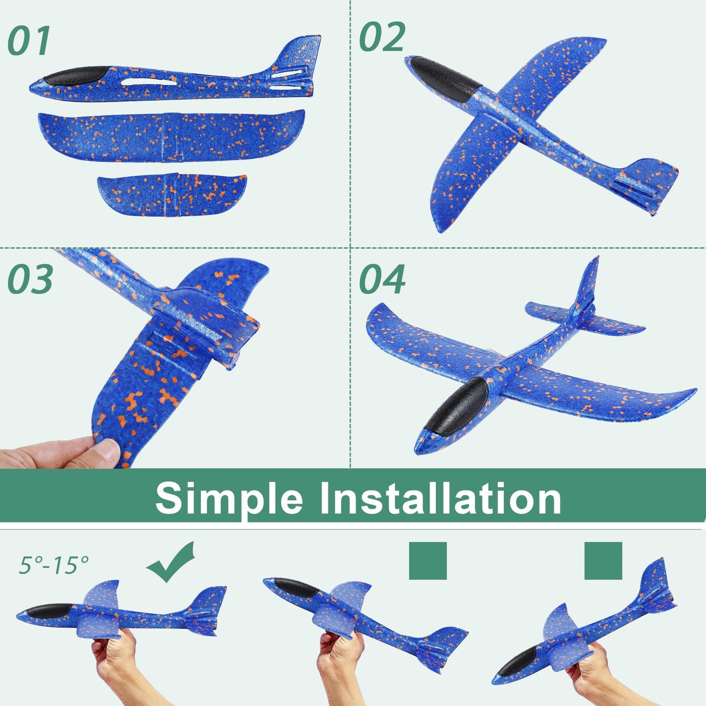 IJRPLM 2 Pack Airplane Toys, 17.5" Large Throwing Foam Plane, 2 Flight Mode Glider Plane, Foam Airplanes for Kids, Outdoor Sport Toys Birthday Party