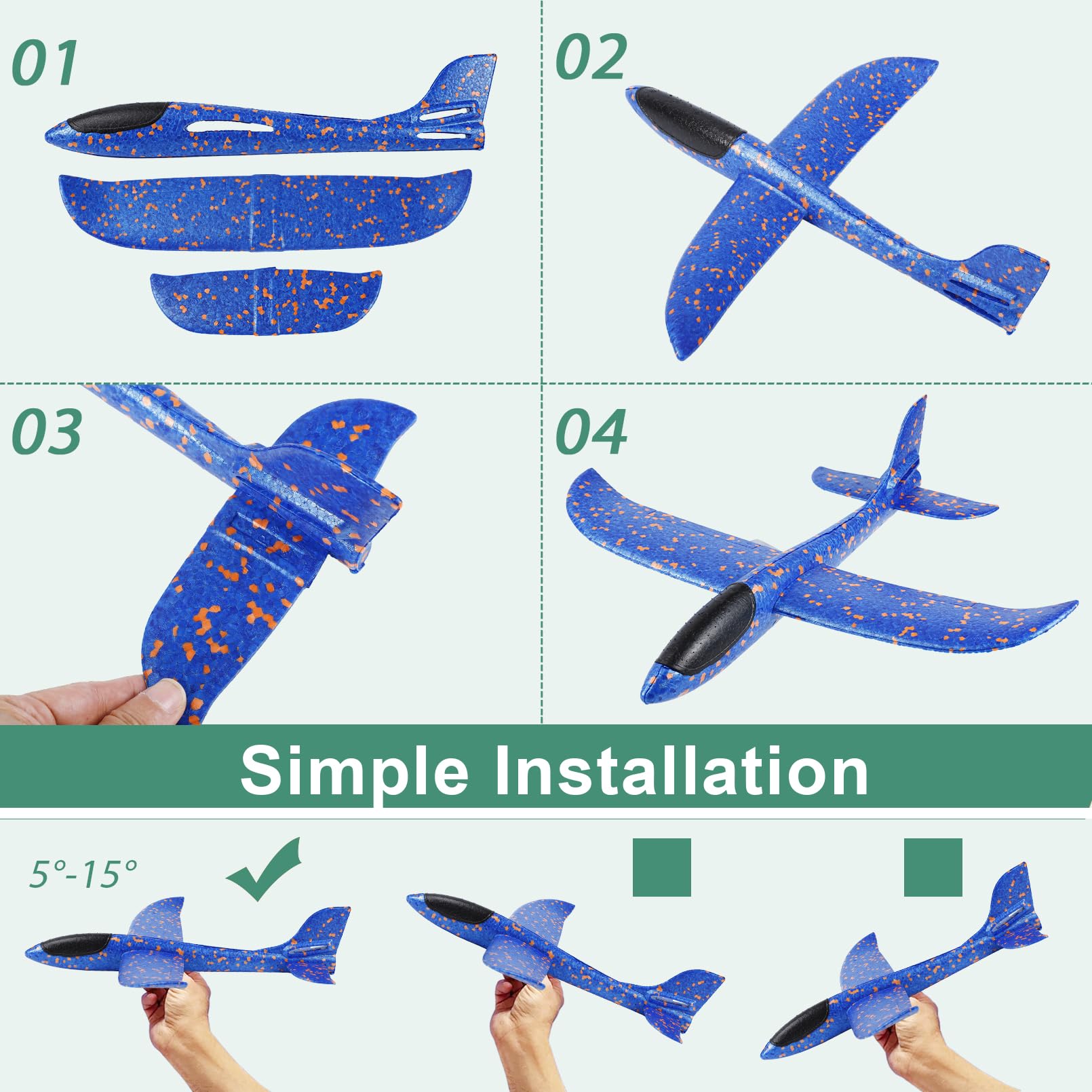 IJRPLM 2 Pack Airplane Toys, 17.5" Large Throwing Foam Plane, 2 Flight Mode Glider Plane, Foam Airplanes for Kids, Outdoor Sport Toys Birthday Party