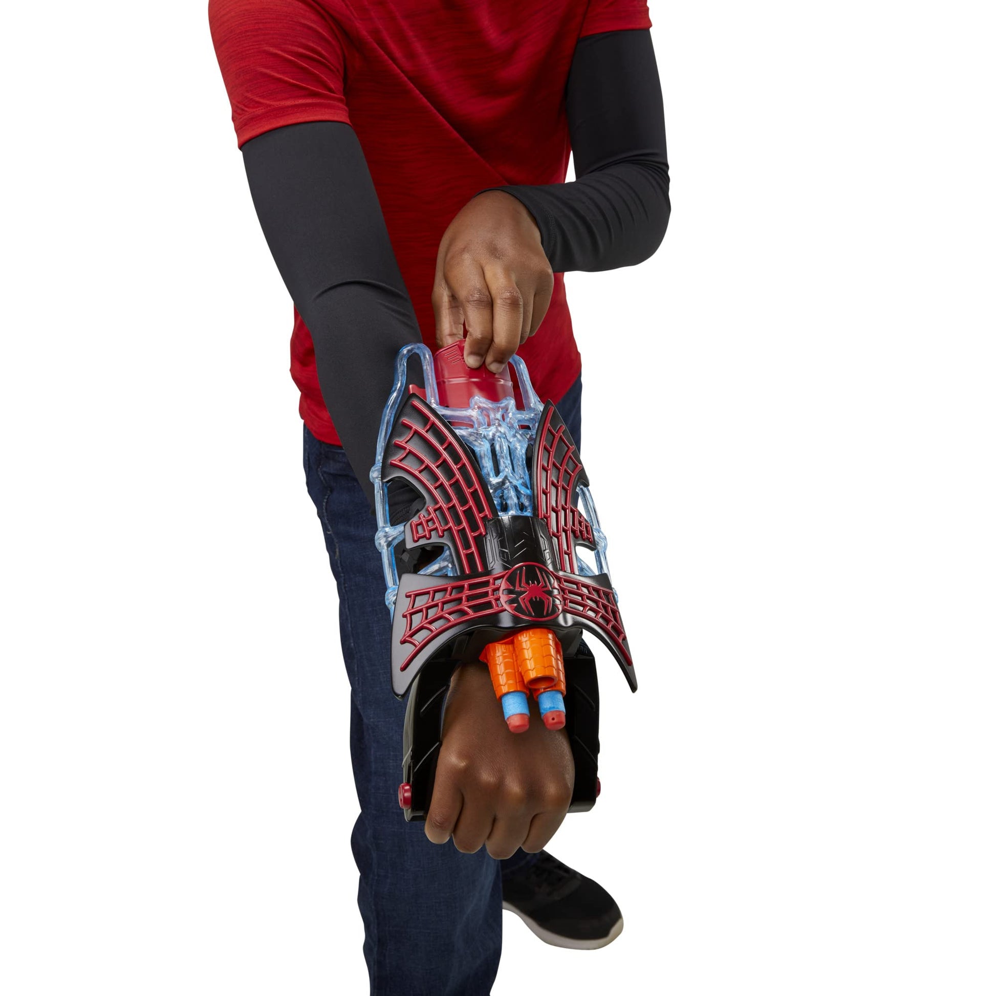 Marvel Spider-Man: Across The Spider-Verse Miles Morales Tri-Shot NERF Blaster, with 3 Darts, Spider-Man Toys, Super Hero Toys for 5 Year Old Boys