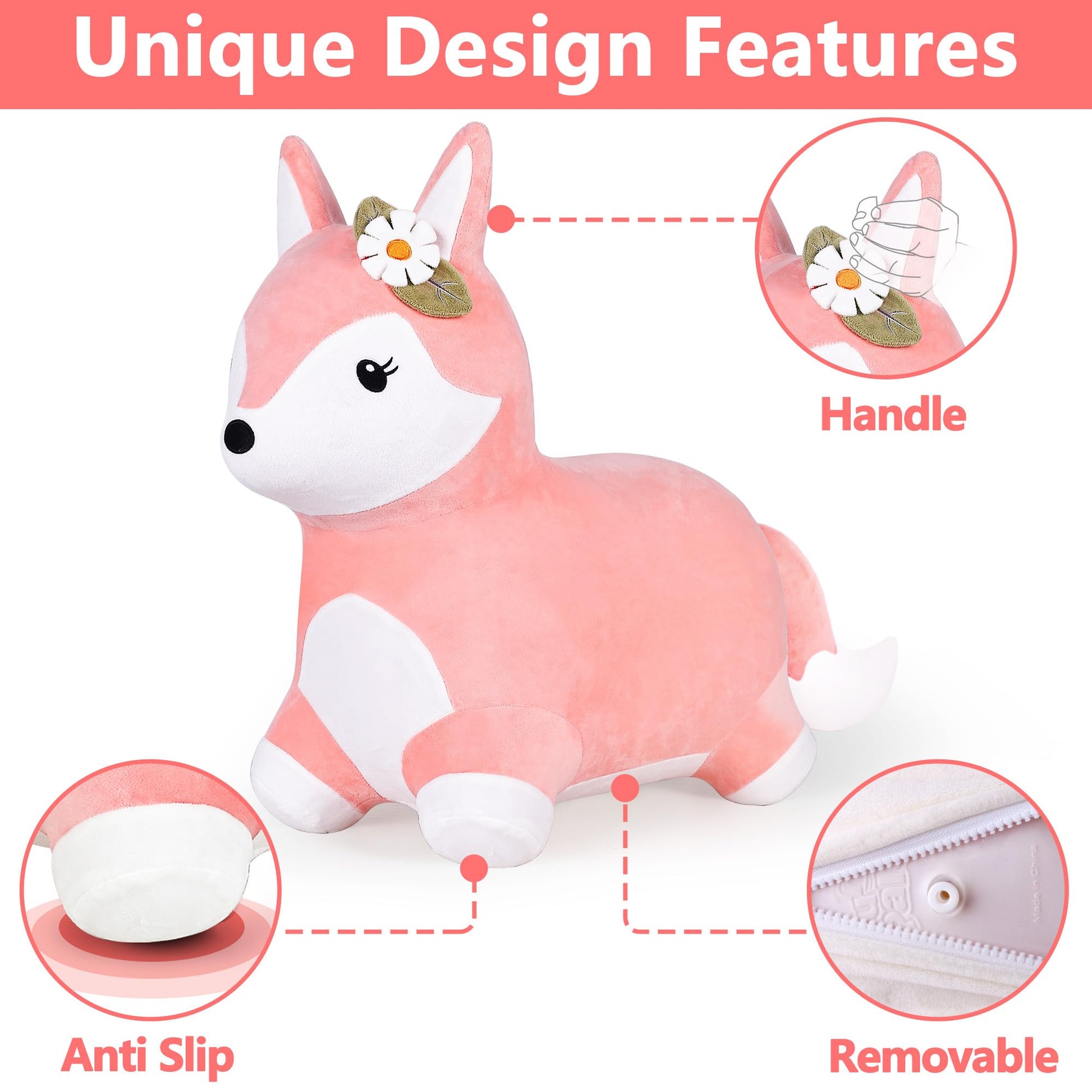 Bouncy Pals Toddler Fox Hopper Toy Girl Gift, Outdoor Ride on Bounce Animal