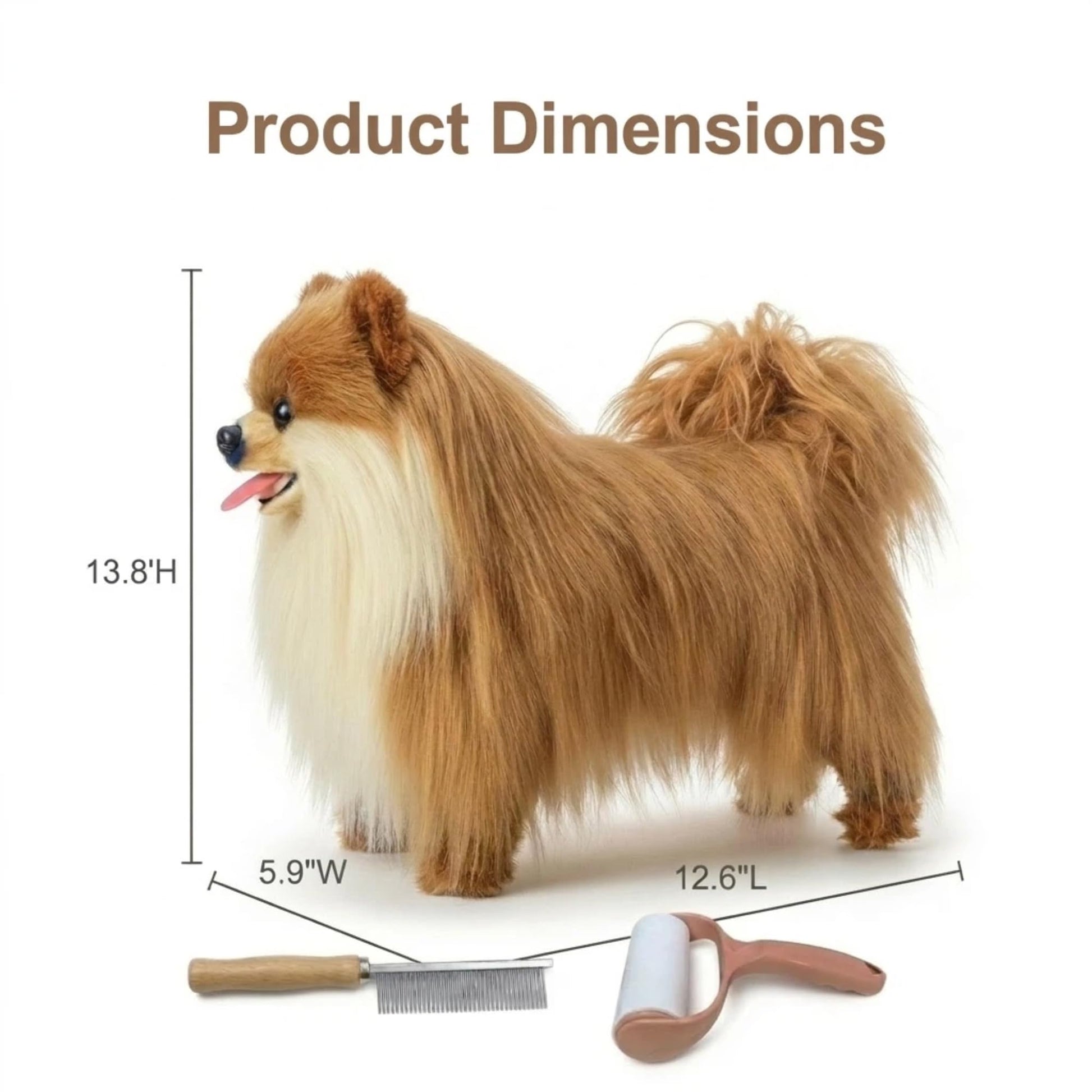 YOCAKE Lifelike Pomeranian Stuffed Animal - 13.8" Realistic Plush Dog Toy with Grooming Kit & Gift Box, Soft Cuddly Puppy Companion for Kids and Dog