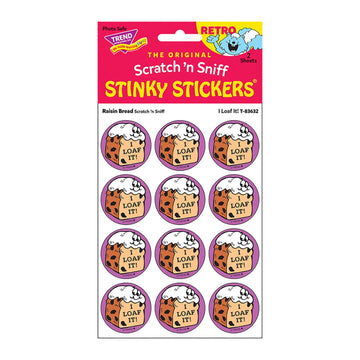 I Loaf It!/Raisin Bread Scent Retro Scratch 'n Sniff Stinky Stickers by TREND; 24 Seals/Pack - Authentic 1980s Designs!