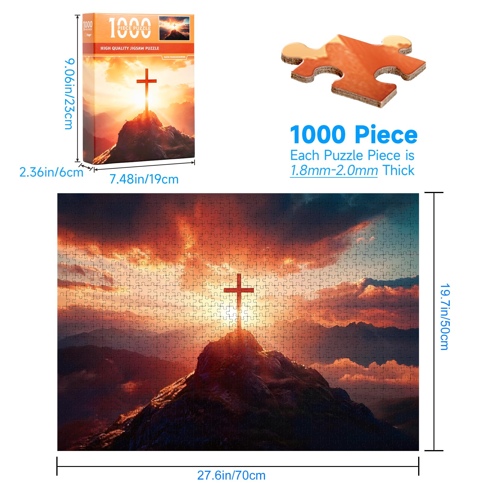 Adults Beautiful Christian Cross on The Mountaintop Sunrise Scene Jigsaw Puzzles with Faith Message Inspirational Religious Puzzle Hard Challenging