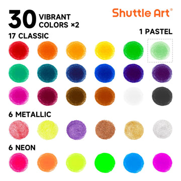 Shuttle Art Tempera Paint Sticks, 60 Pack, 2 Sets of 30 Colors Solid Tempera Paint, Washable, Super Quick Drying, Works Great on Paper Wood Glass