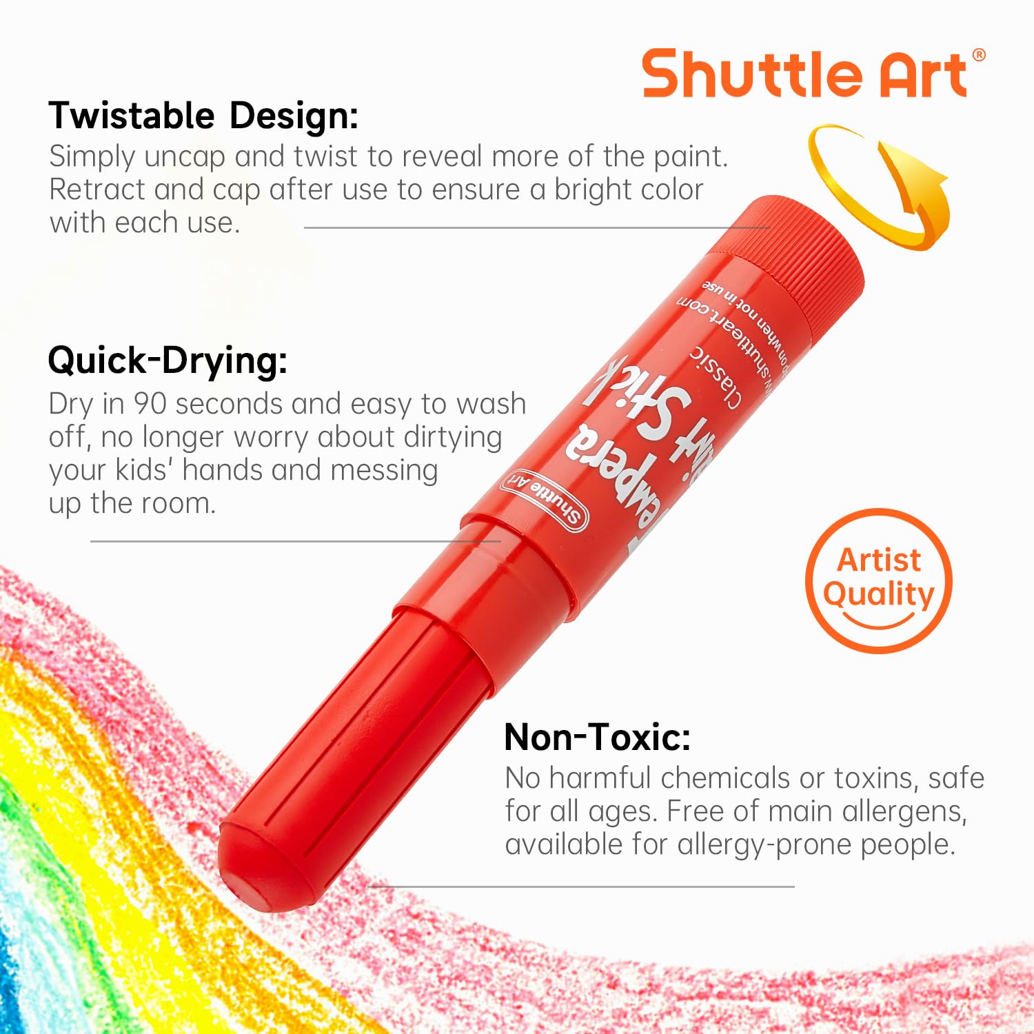 Shuttle Art Tempera Paint Sticks, 60 Pack, 2 Sets of 30 Colors Solid Tempera Paint, Washable, Super Quick Drying, Works Great on Paper Wood Glass