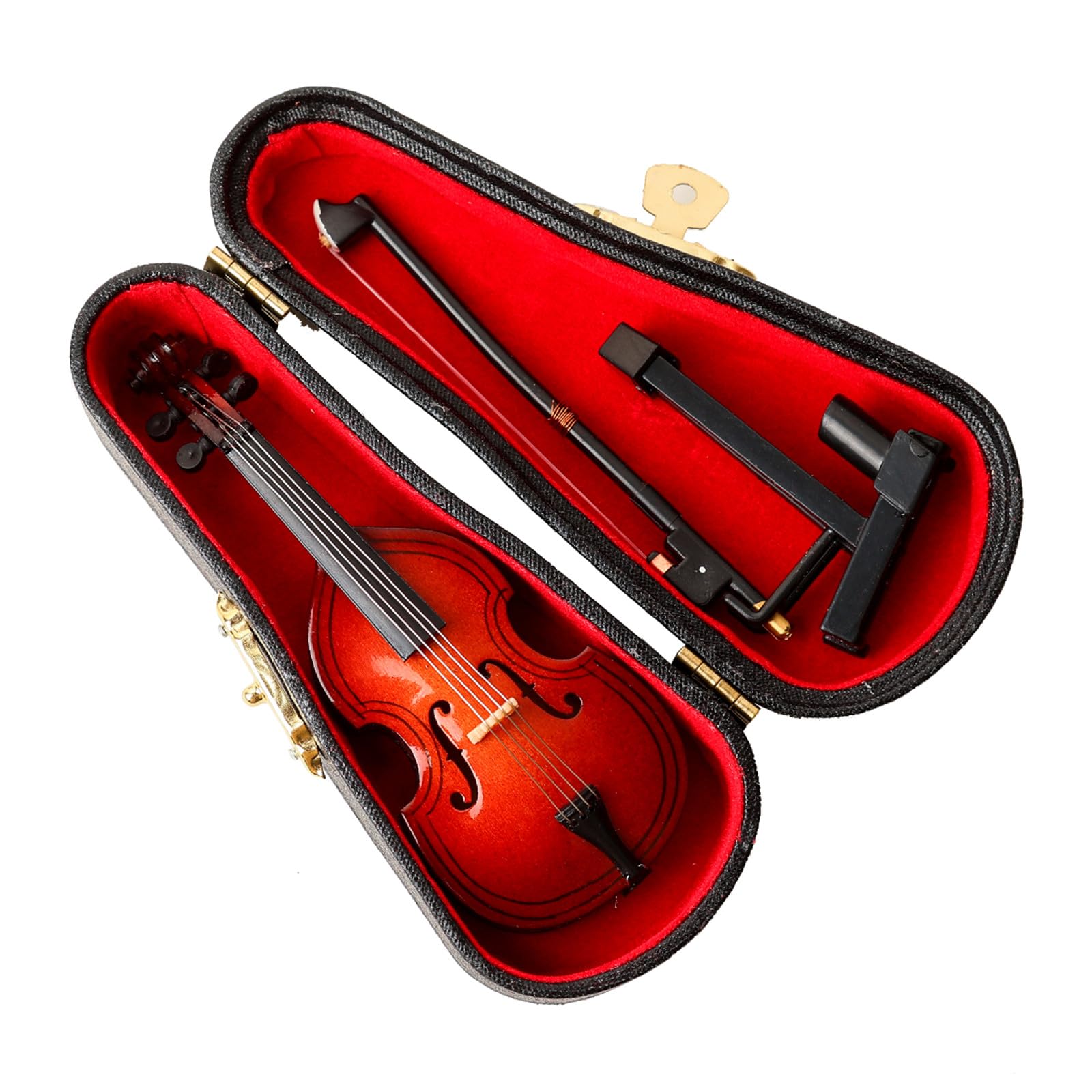 Dselvgvu Wooden Miniature Double Bass with Stand, Bow and Case Mini Musical Instrument Contrabass Replica Collectible Figurines Upright Bass Model