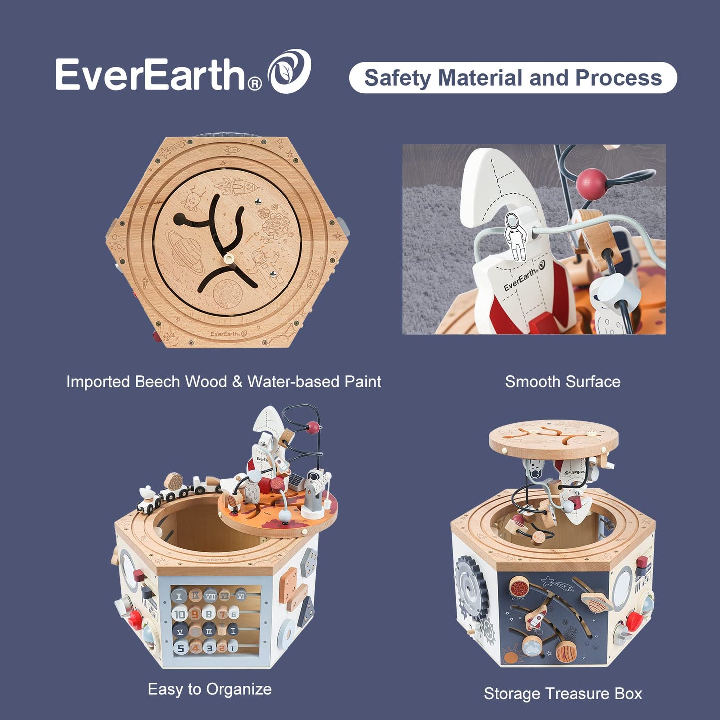 EverEarth Wooden Activity Cube with Bead Maze, Space Activity Cube for Toddlers 1-3 Girls Boys Multi Play Educational Learning Montessori Cube Toddler