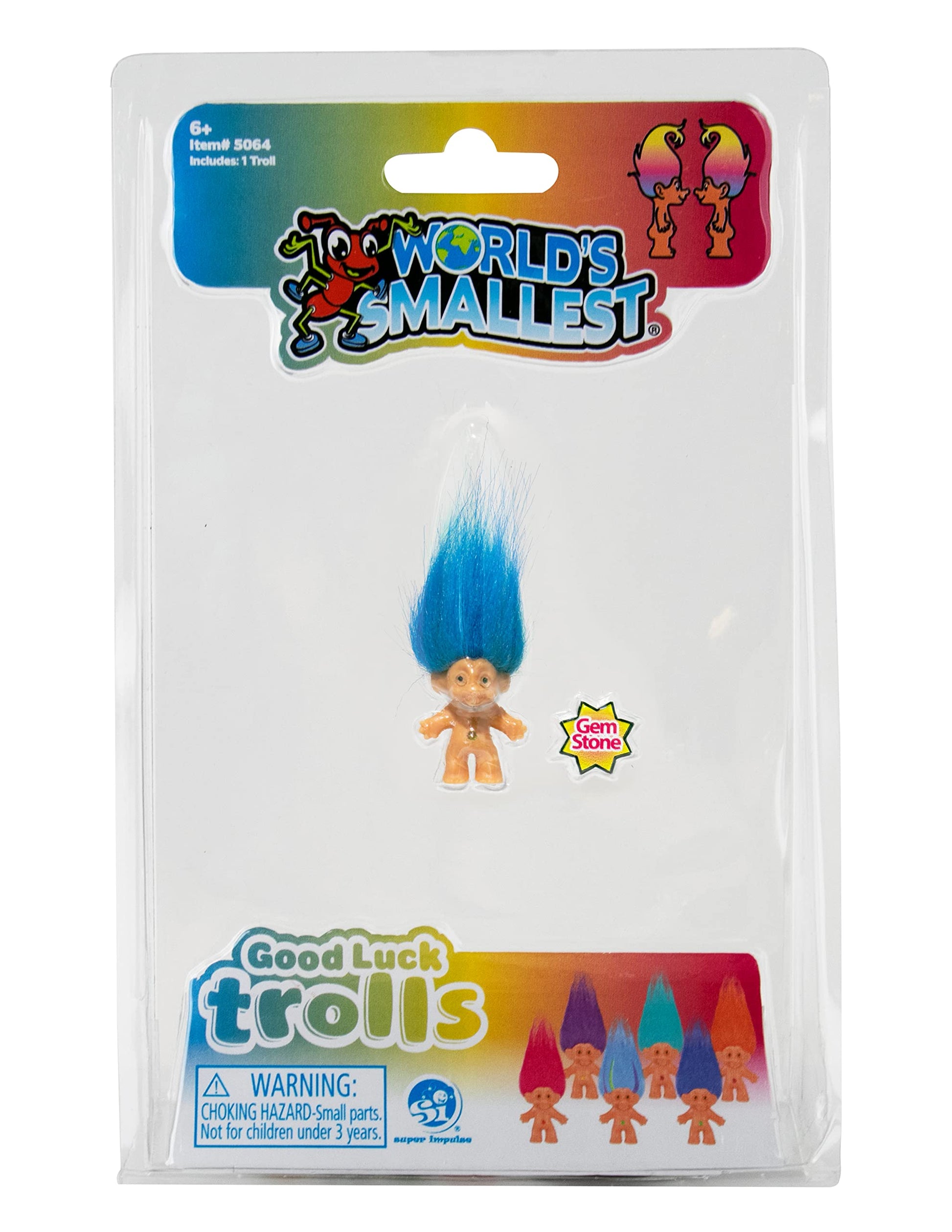 World's Smallest Good Luck Trolls. Miniature Figure with a Good Luck Gemstone in its Belly to Match The Color of its Hair! Each Sold Seperately