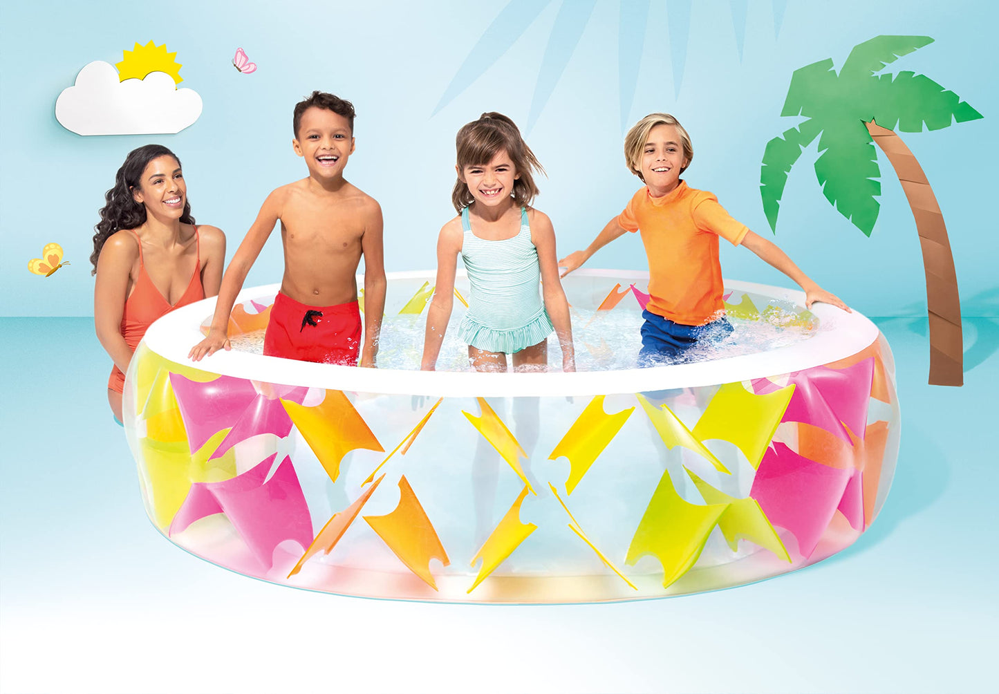 INTEX 56494EP Swim Center Inflatable Pinwheel Swimming Pool, 90" x 22", for Ages 6+