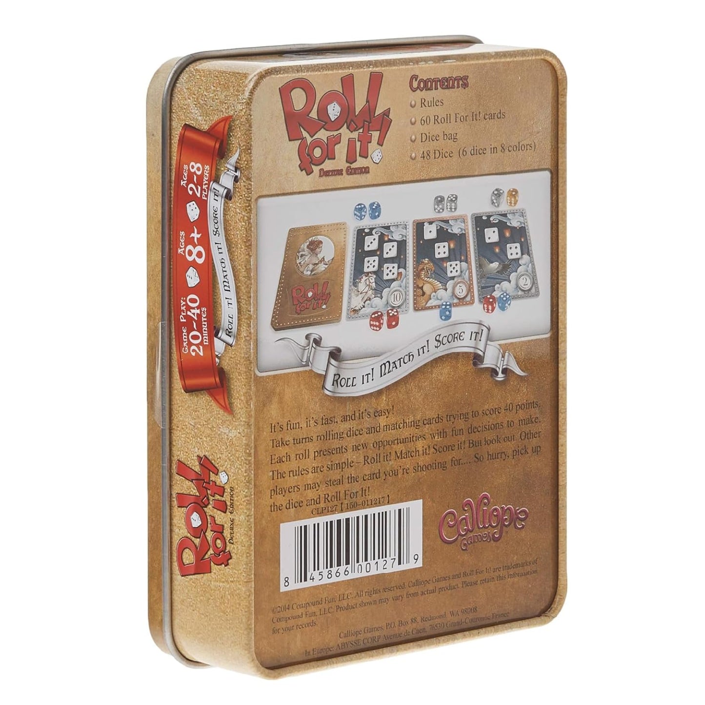 Calliope Roll for It! Deluxe Edition Strategy Board Game - Fast Dice Rolling Game for 2-8 Players Ages 8+ | Family Game Night Fun in Travel Tin