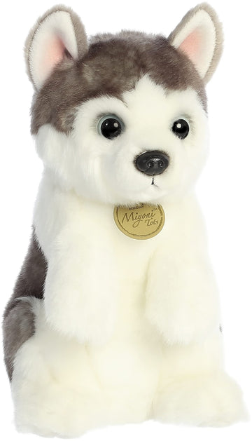 Aurora Adorable Miyoni Tots Sitting Pretty Husky Pup Stuffed Animal - Lifelike Detail - Cherished Companionship - White 10 Inches