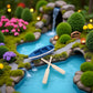 2 Sets Mini Tiny Wooden Boat, Beach Style Miniature Ornament Kits for DIY Fairy Garden Dollhouse Decoration, Miniature Dollhouse Boat with Oars Canoe