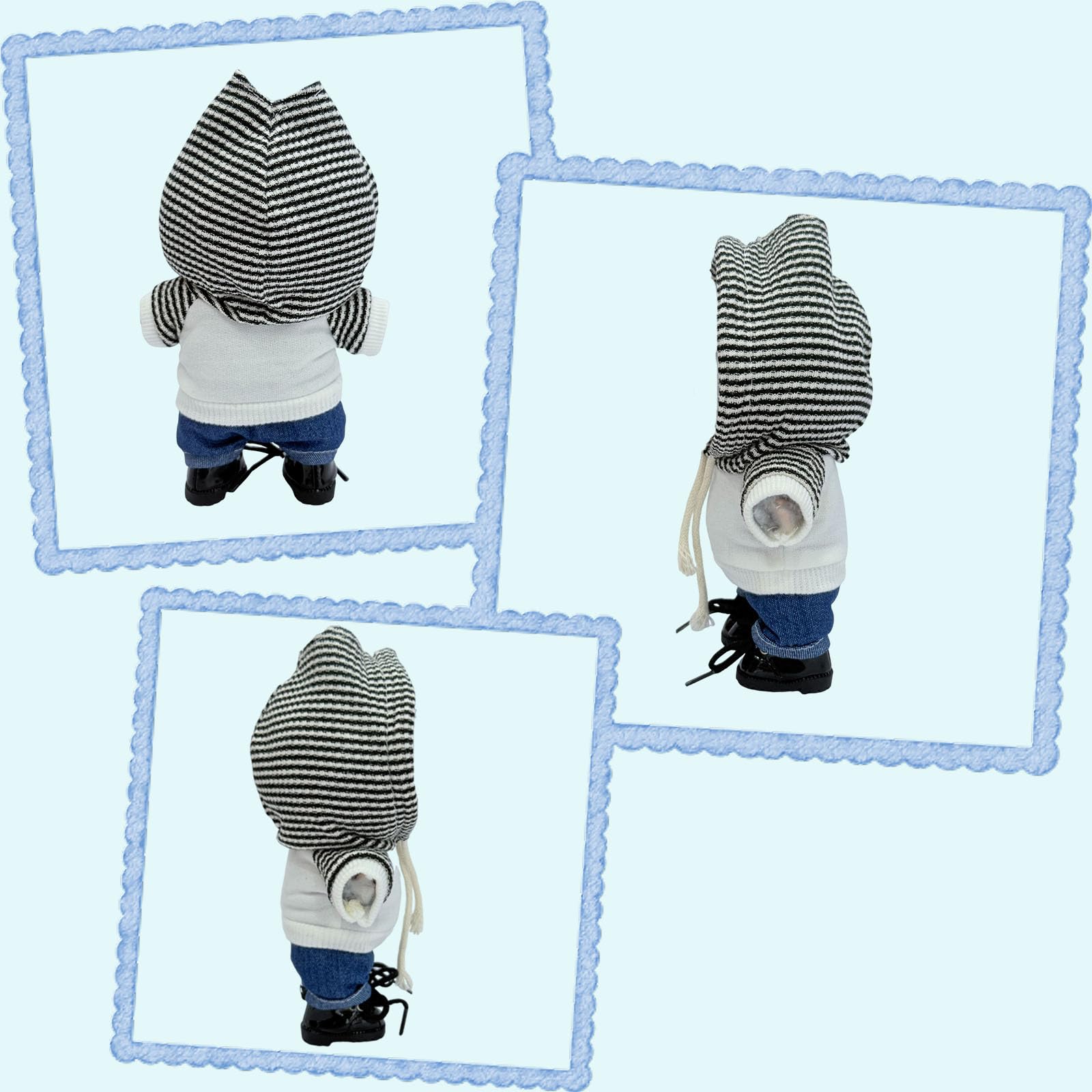 17cm Doll Striped Hoodies Clothes Outfit Set, Chic Style Accessories Suit Set for Standing/Sitting or Any 17cm/6.7inch Doll (Striped Hoodie/Blue Denim