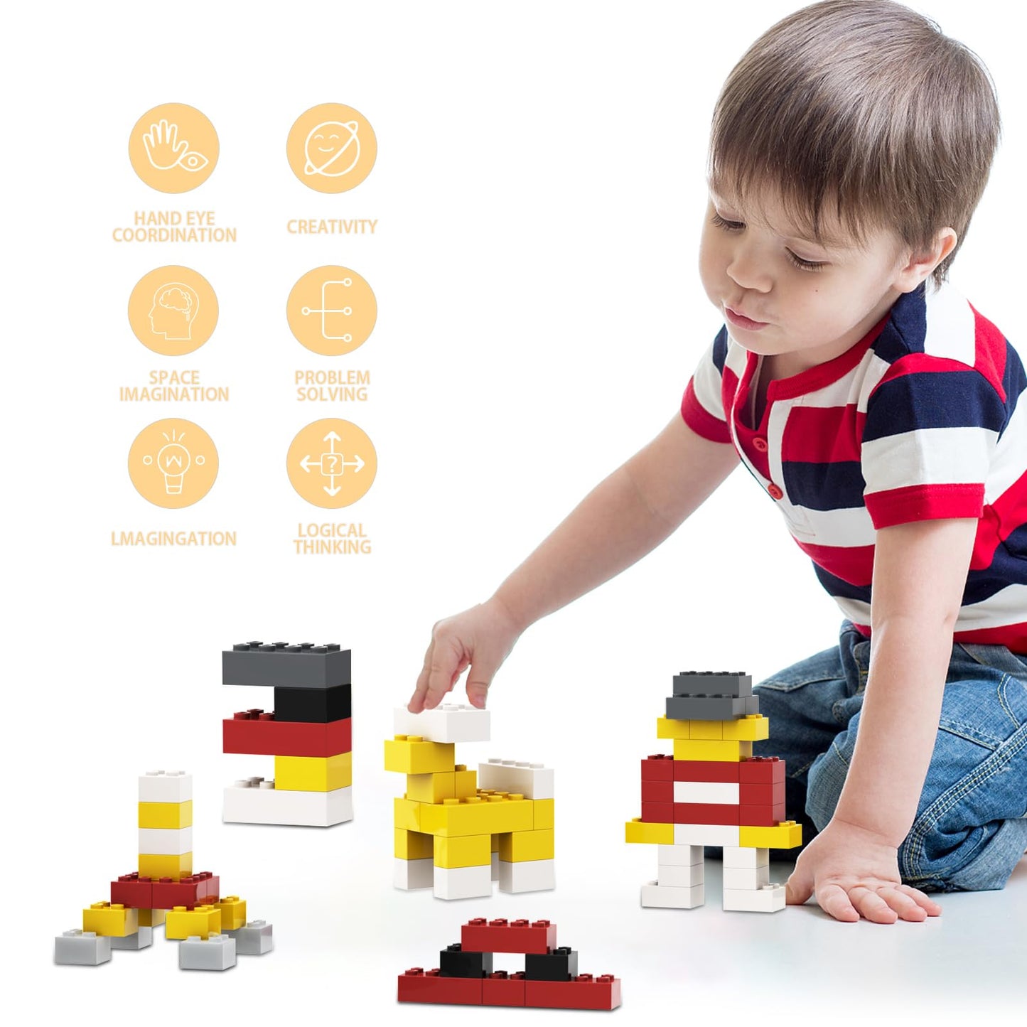 WEBRICK 300 Pcs Classic Building Bricks, Black Bulk Bricks,Compatible with Lego and Major Brands Parts and Pieces, Creative Building Block Toys