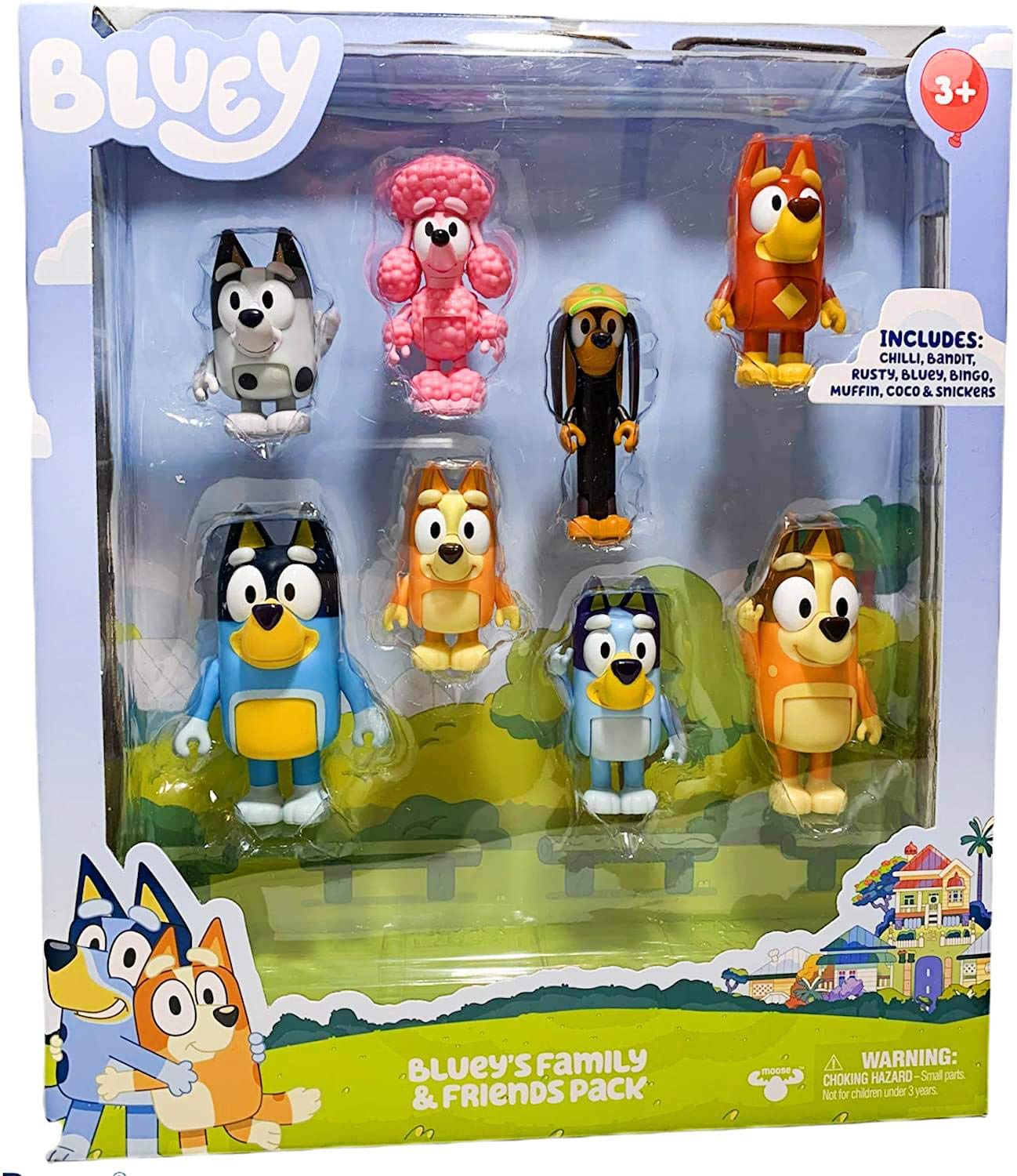 Bluey Family and Friends Figure 8-Pack: Articulated 2.5 Inch Action Figures; Bluey, Bingo, Bandit (Dad), Chilli (Mum), Coco, Snickers, Rusty