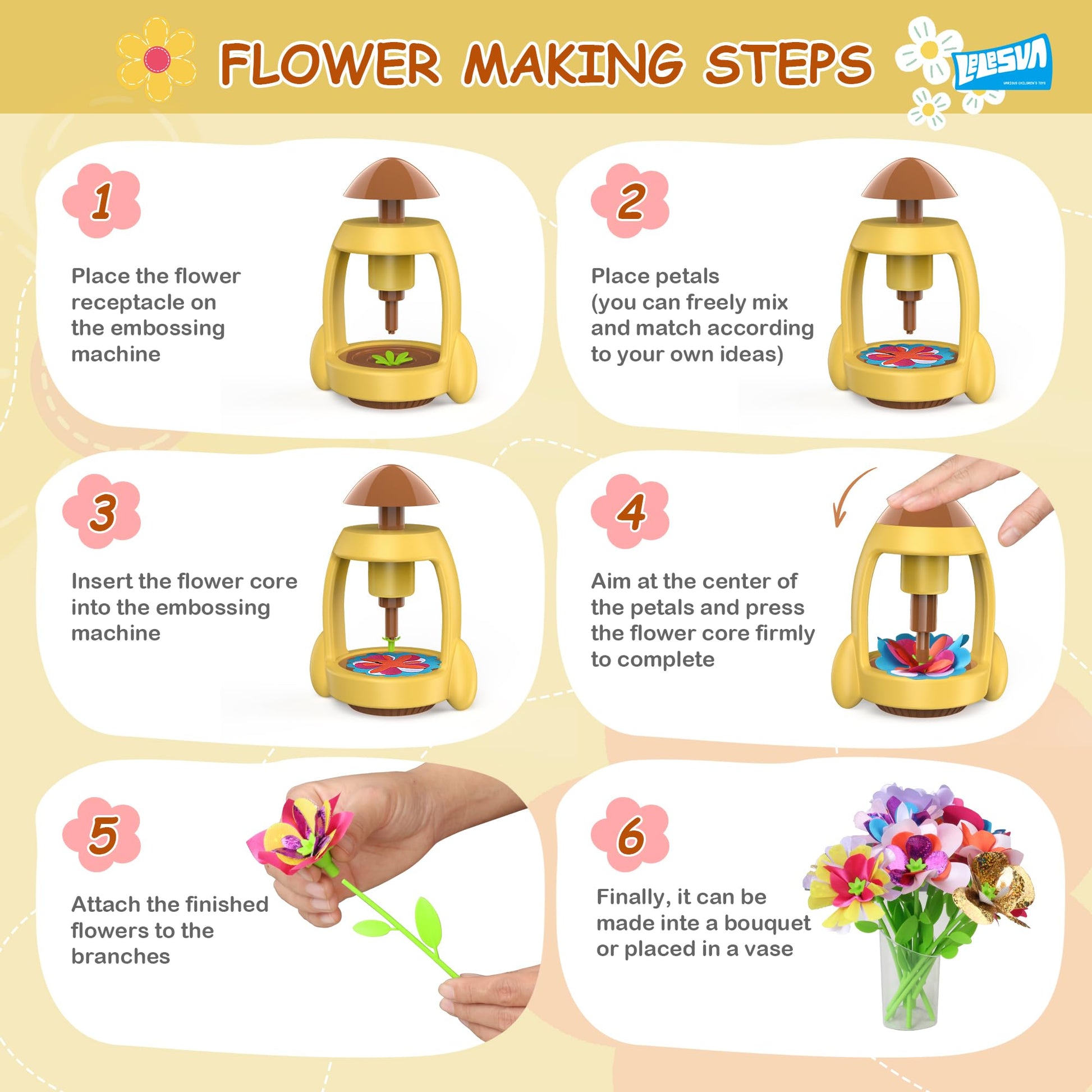 LELESUN DIY Fabric Flower Bouquets Toys, Craft Kits Toys for Kids, Flowers Market Toy, Arts & Crafts for Girls Ages 4 5 6 7 8?Educational Activity