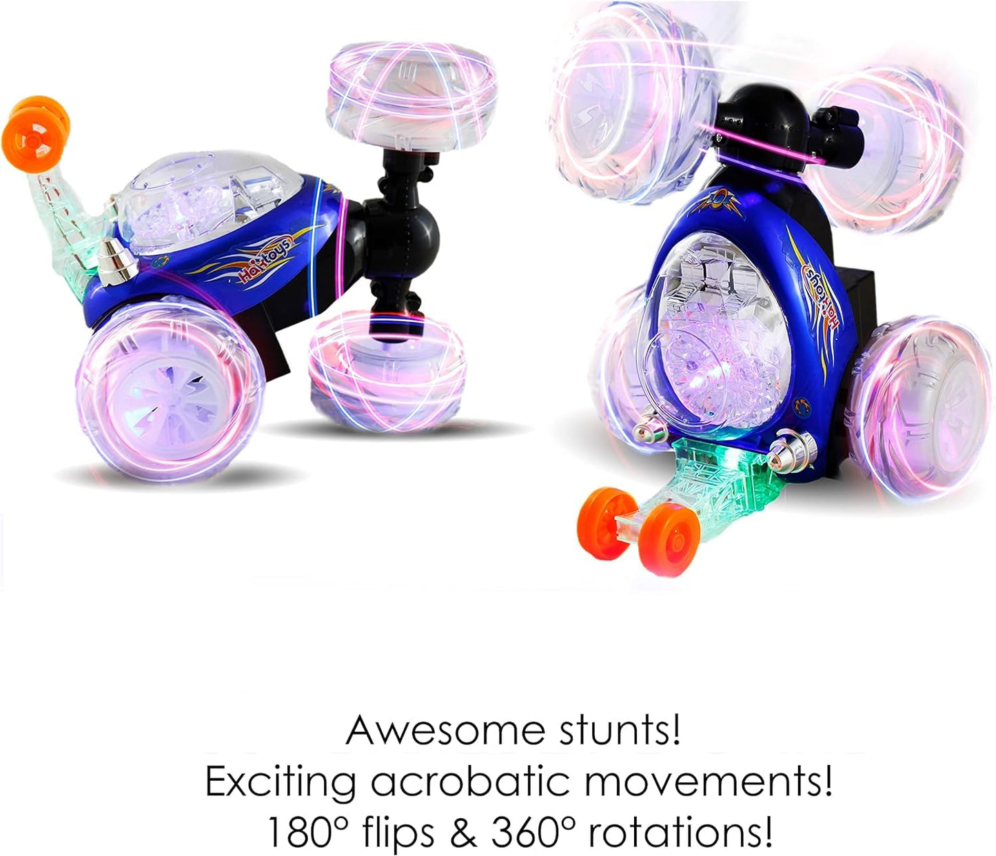 Haktoys Rechargeable RC Tornado Stunt Car - 360° Flip Remote Control Turbo Twister Vehicle with Lights & Music | Double-Sided Spinning Car Toy