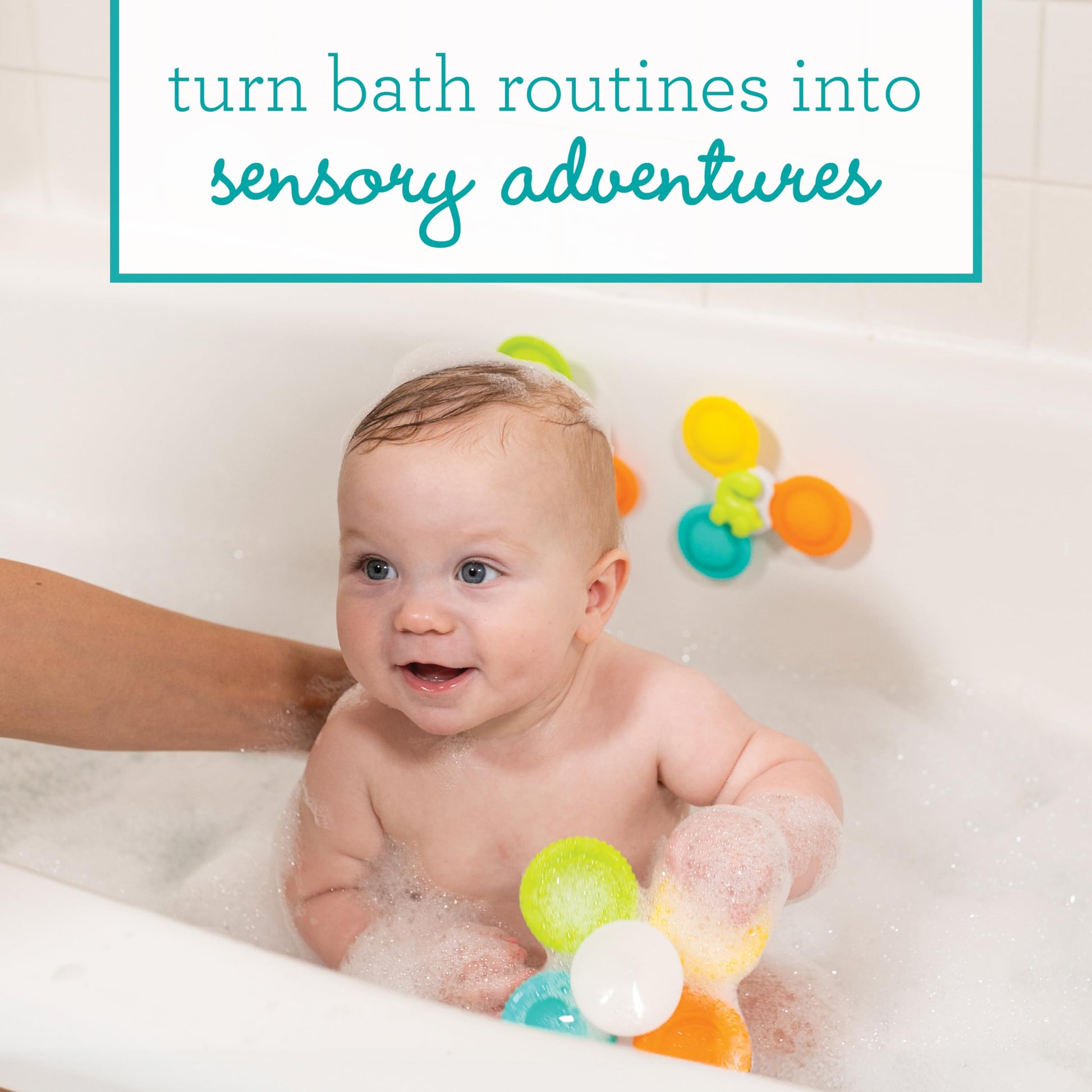 Infantino Bath Pop Spinners, Sensory Dinosaur Toys, Suction Cups, 3pc