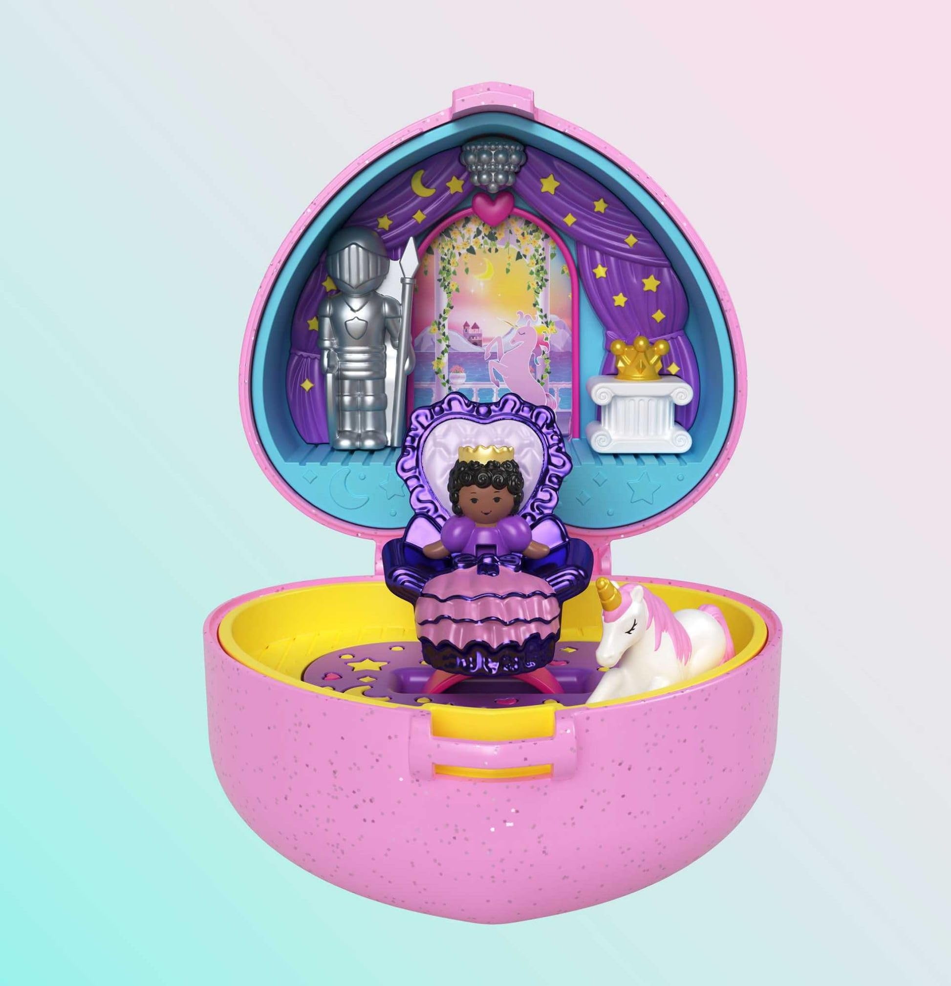 Polly Pocket Collector Compact with 2 Dolls, Keepsake Collection Royal Ball Jewelry Accessories Set, Collectible Toy with Unicorn Castle Theme
