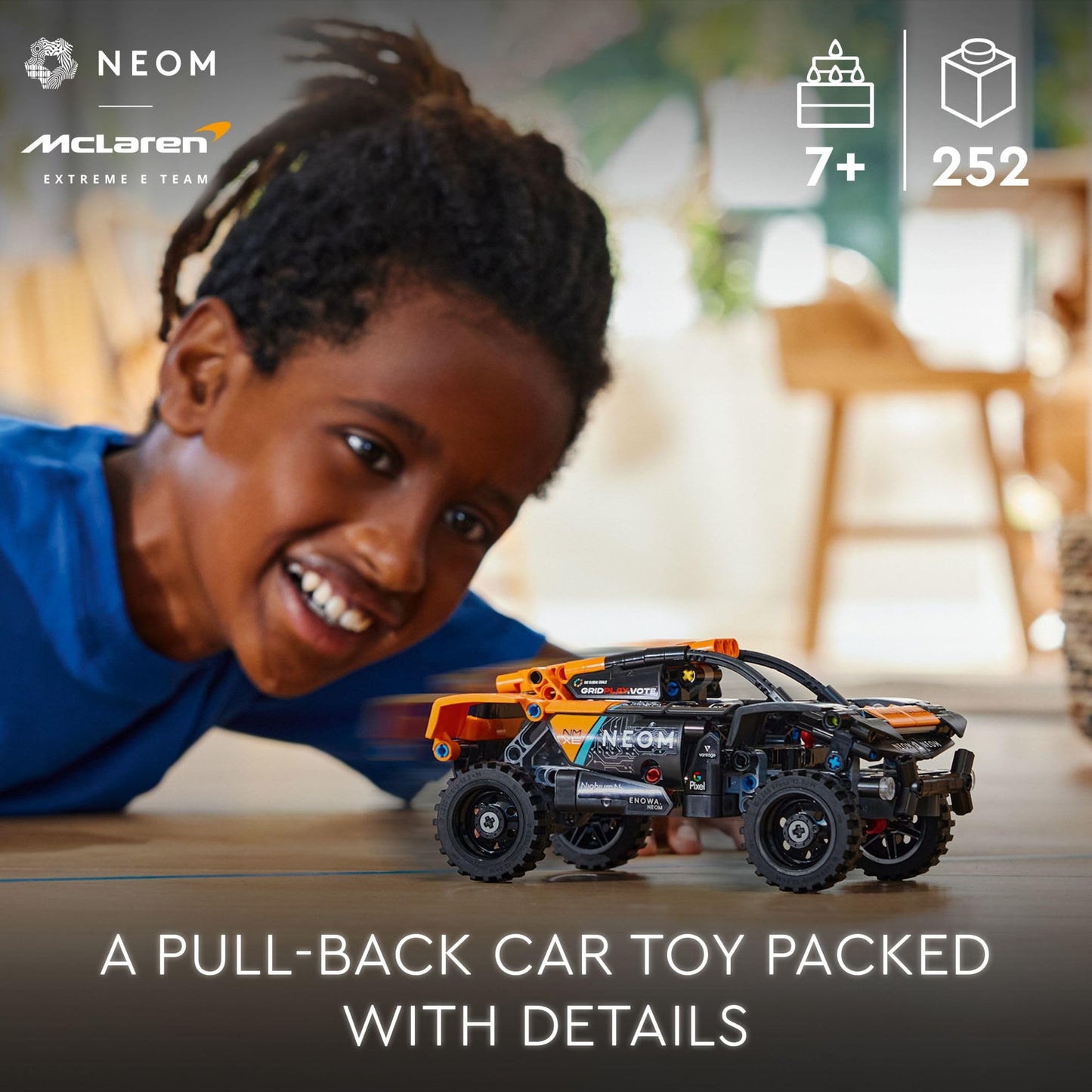 LEGO Technic NEOM McLaren Extreme E Race Car, Off-Road Pull Back Car for Action Vehicle Role Play, Cool Toy for 7 Year Olds, McLaren Toy Gift Idea for