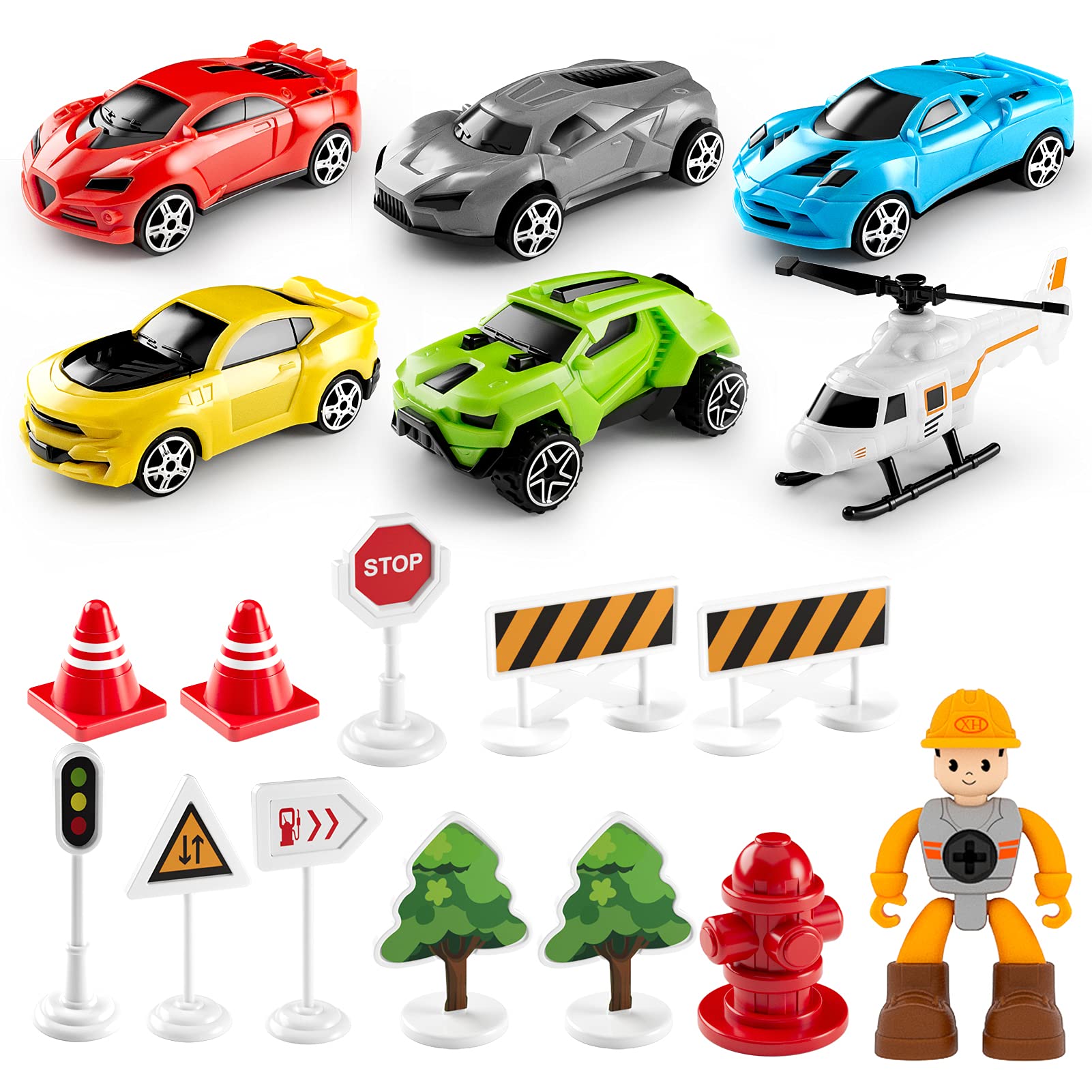 LOVE LIFE Airplane Toy Set Transport Cargo Plane Play Toy Gift for 3 4 5 6 Years Old Boys Girls Kids,Aircraft Vehicle Toys with 5 Mini Cars,Helicopter
