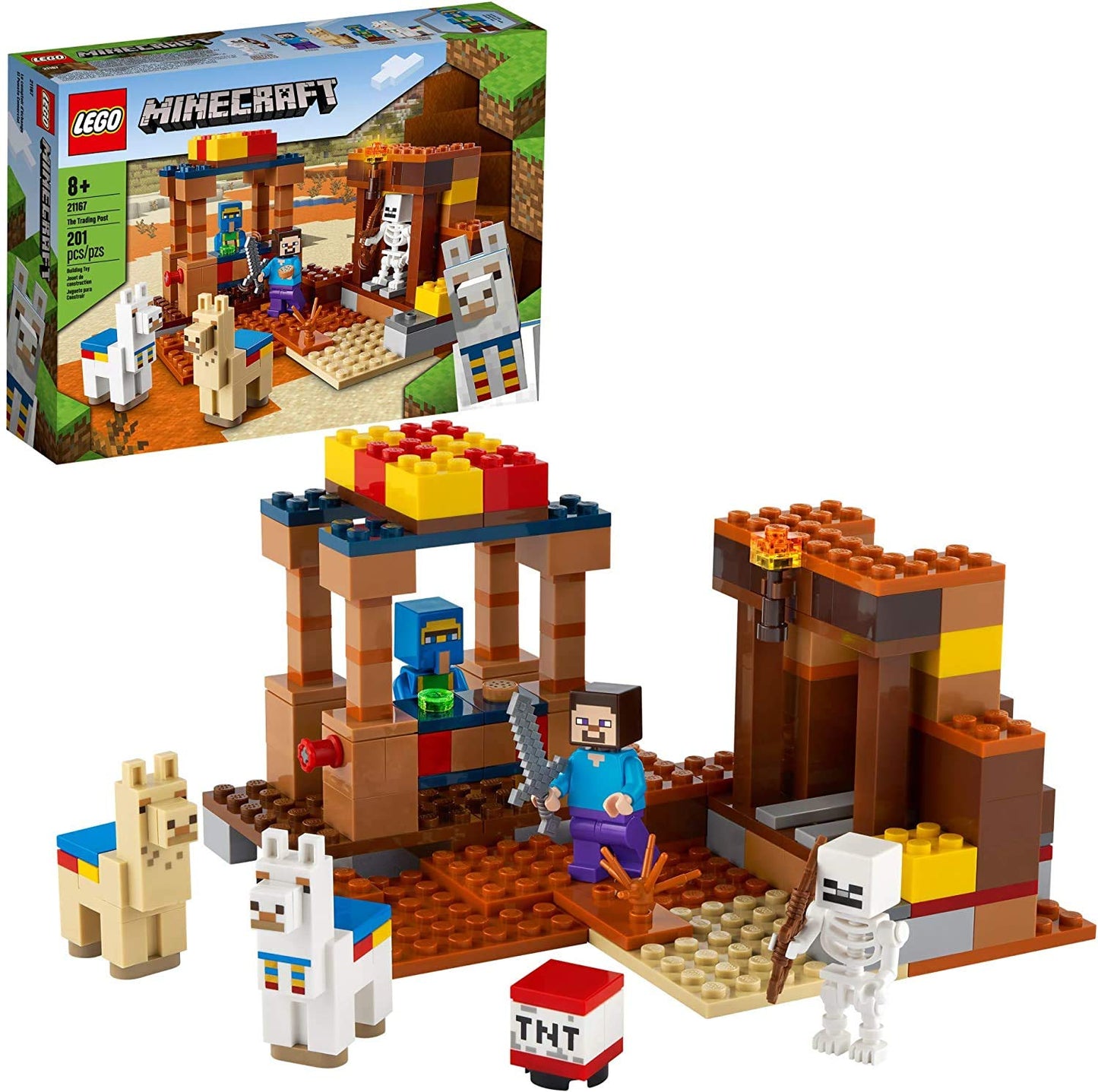 LEGO Minecraft The Trading Post 21167 Collectible Action-Figure Playset with Minecraft’s Steve and Skeleton Toys, New 2021 (201 Pieces)