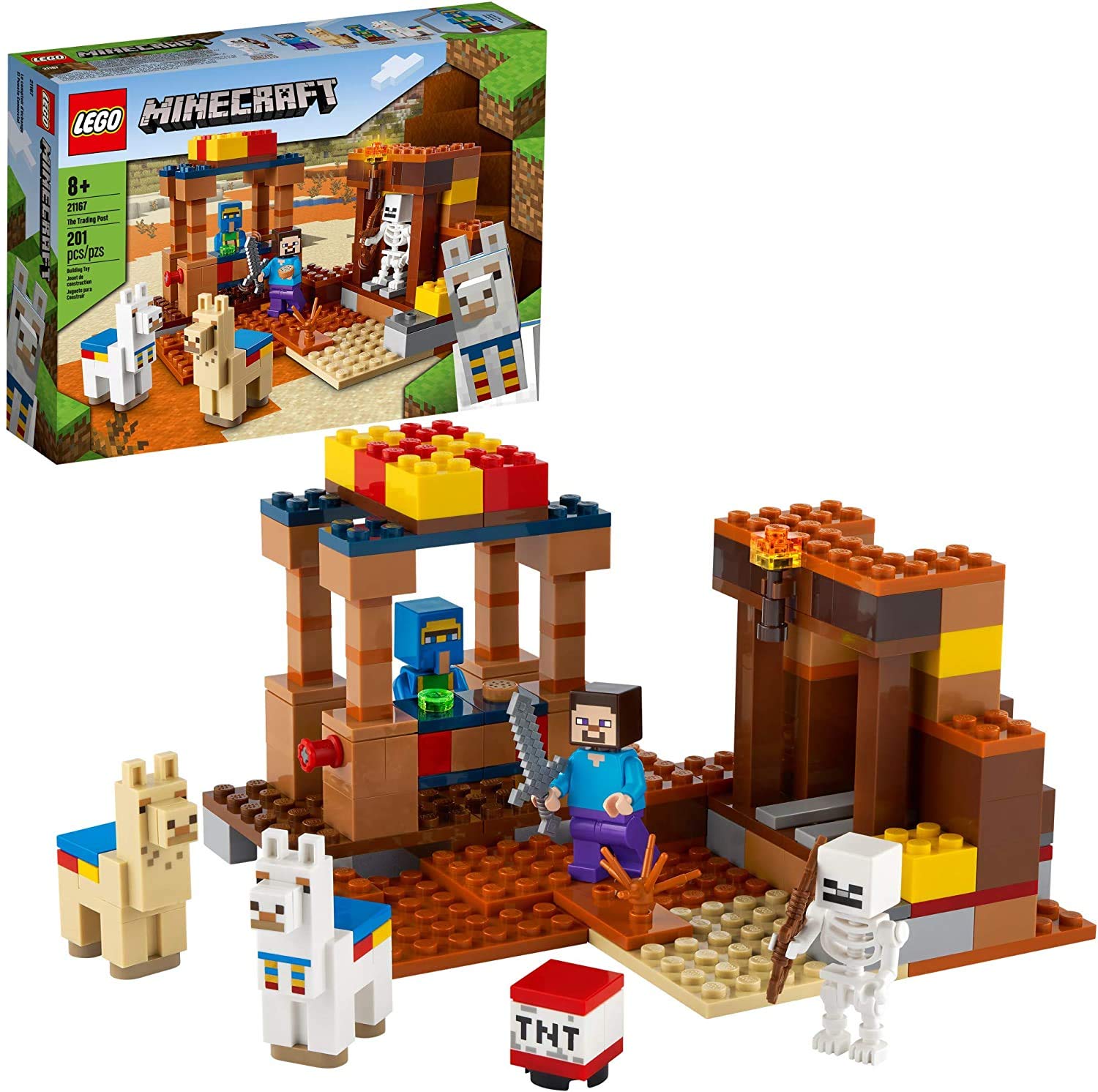 LEGO Minecraft The Trading Post 21167 Collectible Action-Figure Playset with Minecraft’s Steve and Skeleton Toys, New 2021 (201 Pieces)