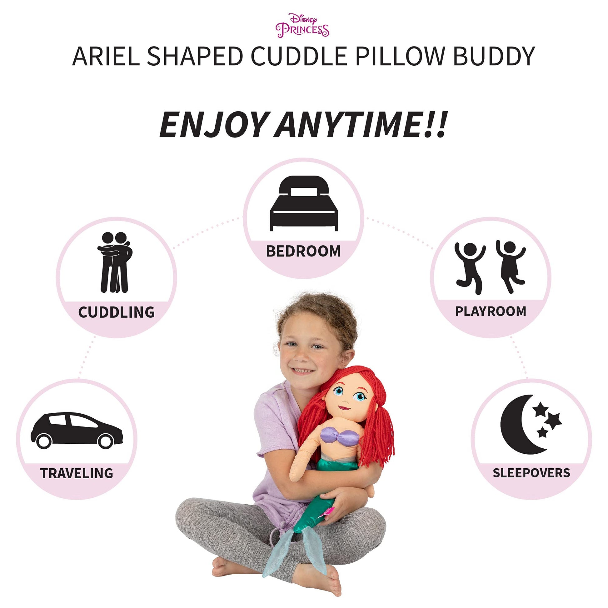 Disney Princess Ariel Kids Bedding Super Soft Plush Cuddle Pillow Buddy, "Official" Disney Product By Franco, 1 Count (Pack of 1)
