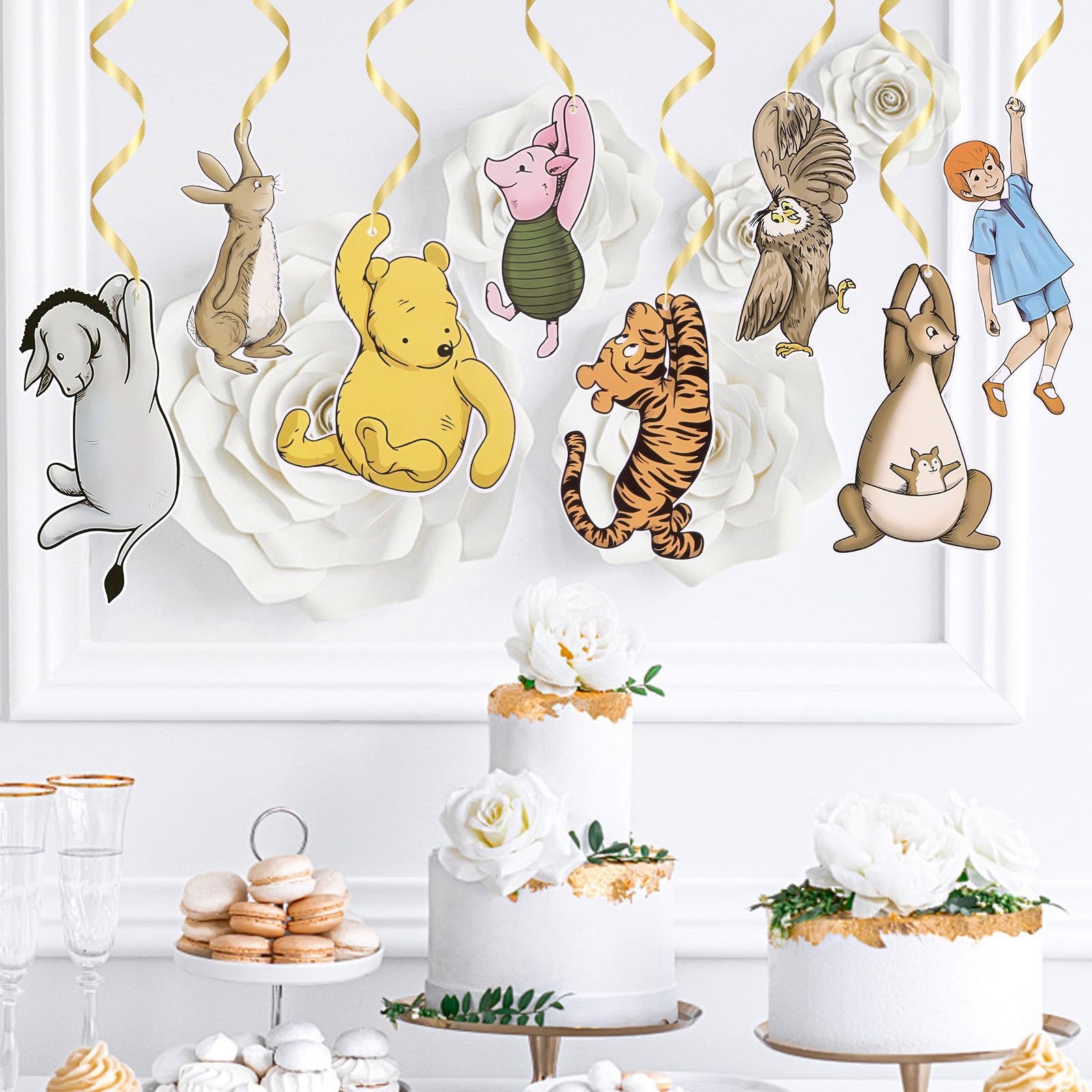Classic Winnie Baby Shower Decorations 16Pcs Swirl Hanging Decorations for Classic Baby Shower and Birthday Party Supplies