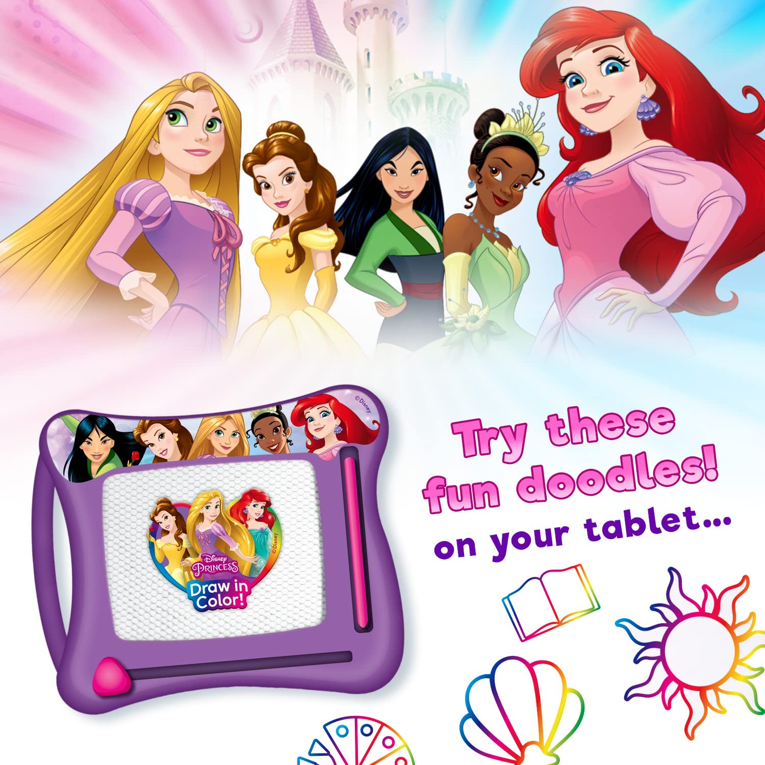 JA-RU Disney Princess Magic Draw-Magnetic Drawing Pad (1 Pack). Drawing Kids Board Car Trip Toys | Mess-Free Small Kids Write Board | Creative