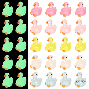 Toyosport 200 Pcs Glow in The Dark Goose Figurines, Mini Cartoon Resin Gooses, Multicolored Fairy Garden Terrarium Animal Decorations, Cute Tiny