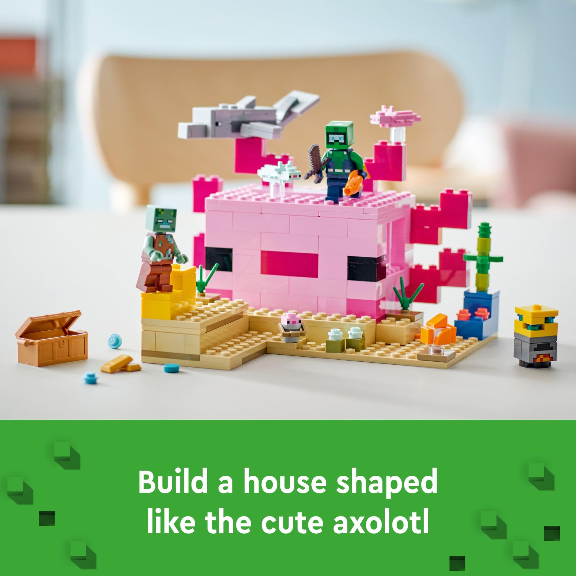 LEGO Minecraft The Axolotl House 21247 Building Toy Set, Creative Adventures at a Colorful Underwater Base, Includes a Diver Explorer, Dolphin