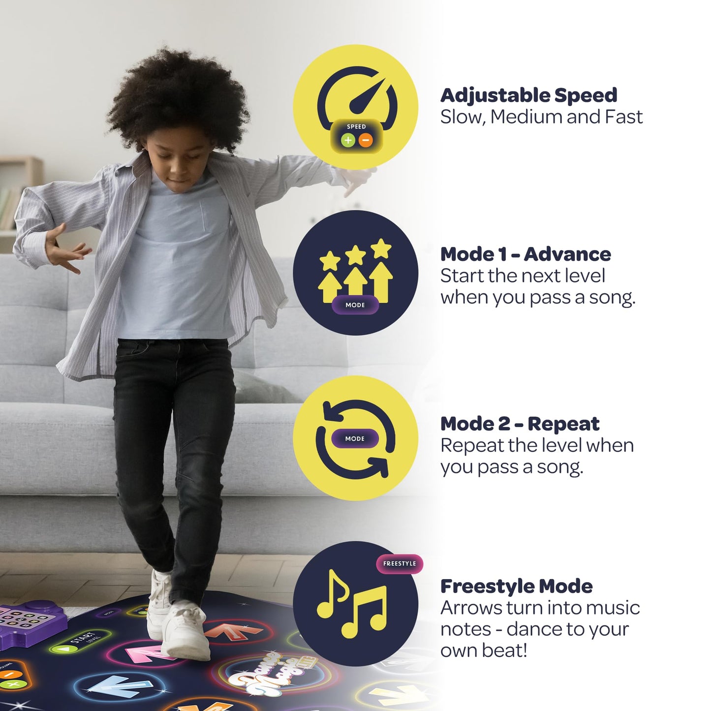 JOYBERRI Dance Mat - with 8 Levels & Songs, 3 Speeds and 2 Modes - Light Up Electronic Kids Dance Mat for Kids Ages 4-8, 8-12, Toddlers 3-5 / Dance