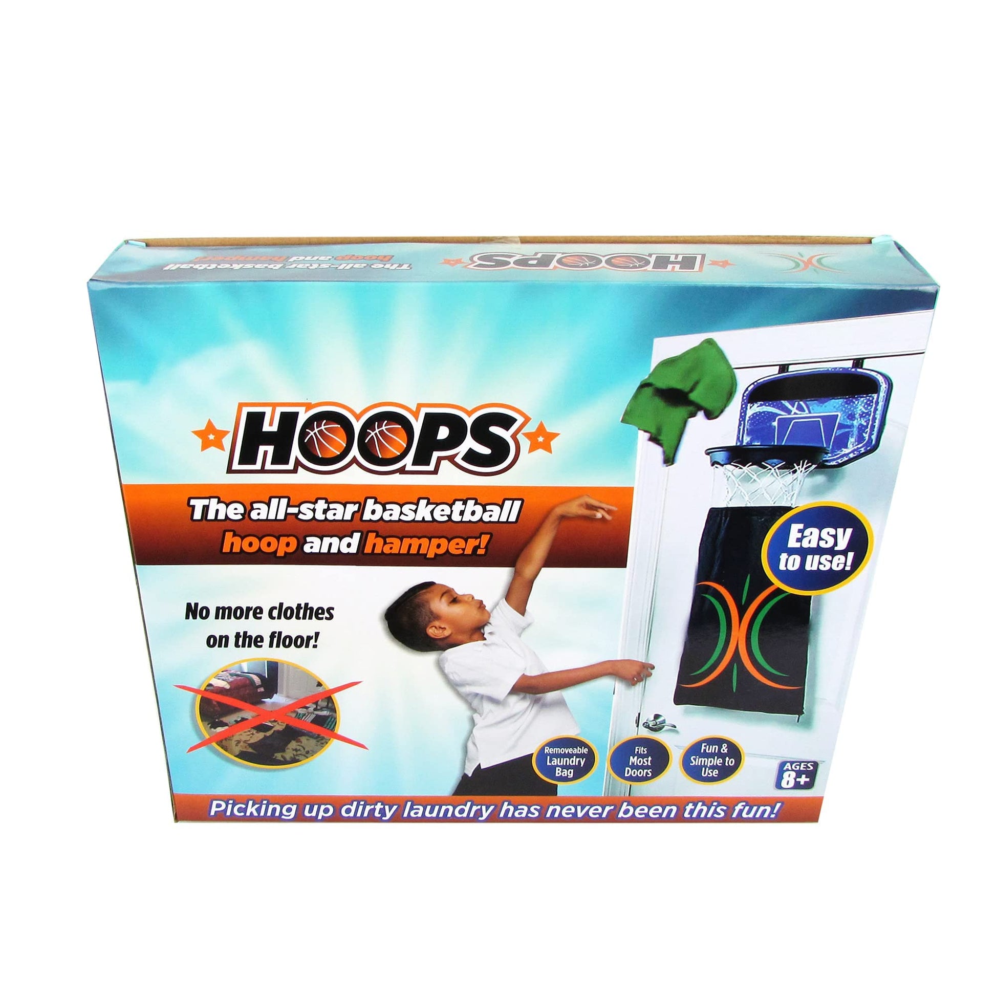 Eactive Indoor 2 in 1 Basketball Hoop and Laundry Hamper Set Over the Door Hanging Clothes Hamper Fun Basket Laundry Shoot Bag Set Gift for Boy Room