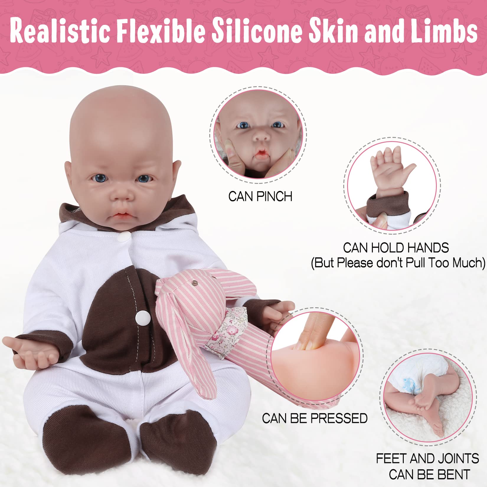 Vollence 17 inch Silicone Baby Dolls Girl Weighted 5.21 lb,[NOT Vinyl],Silicone Full Body Reborn Lifelike Real Life Realistic Newborn Soft Babies with