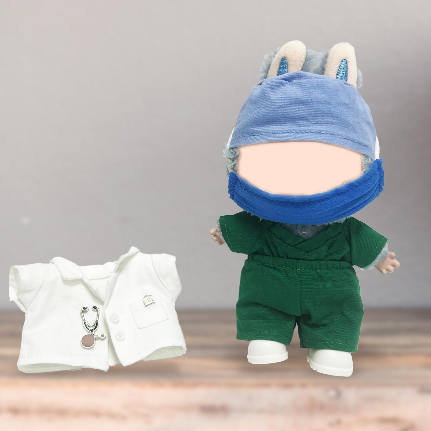 Mini Clothes Doctor Outfit for 17cm LABB Dolls(No Doll) - Doctor Outfit Set with White Coat, Green Scrubs, Cap, Mask & Shoes
