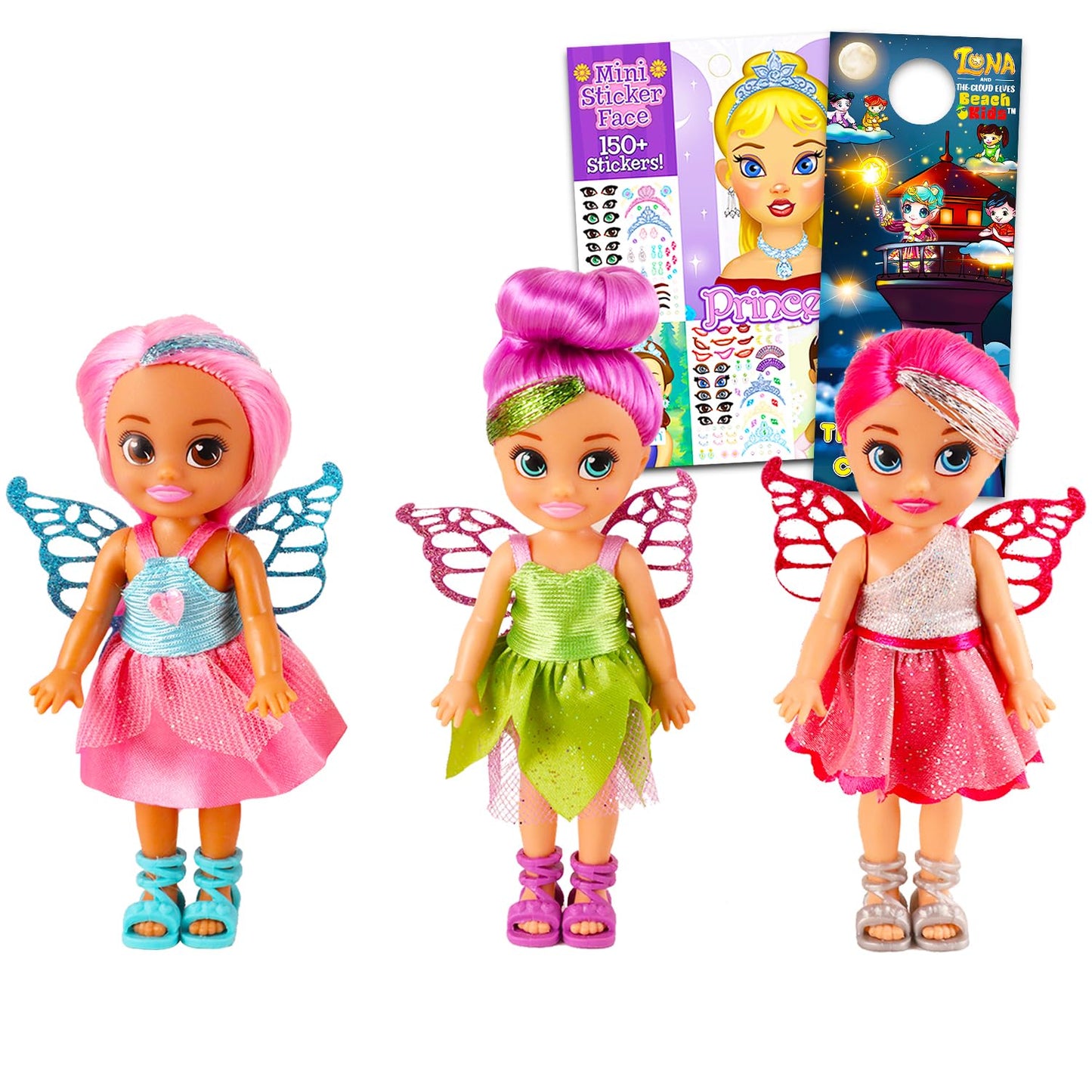ZURU Sparkle Girlz Fairy Dolls Set - 3 Pack Bundle with Zuru Mini Fairy Dolls Plus Stickers, More