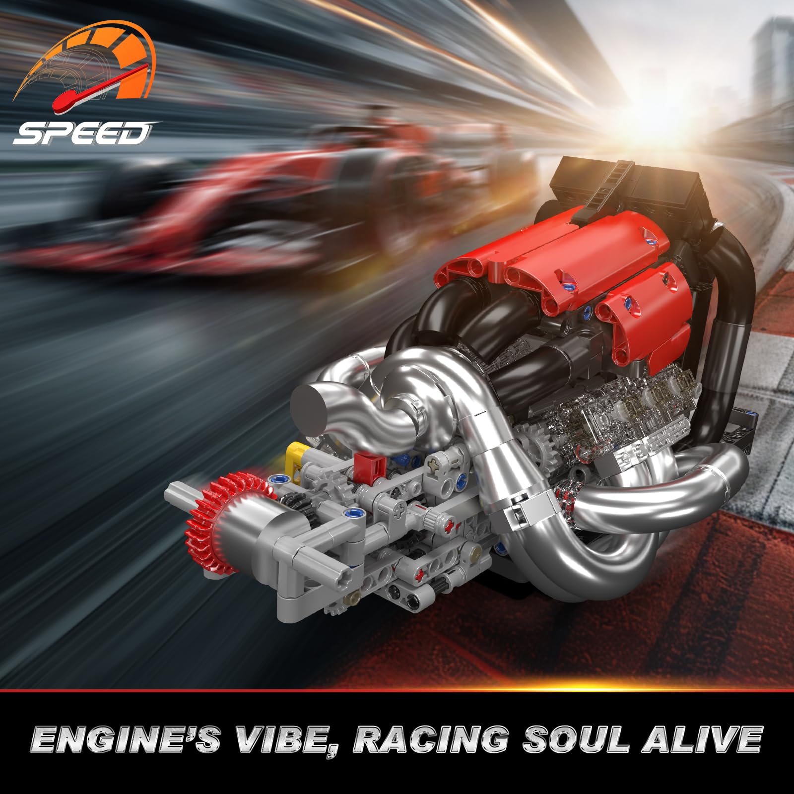 Mould King Racing Car Engine Building Kit, Build Your Own Engine Model Kit that Run, STEM Engineering & Physical Science Experiment Set with Battery