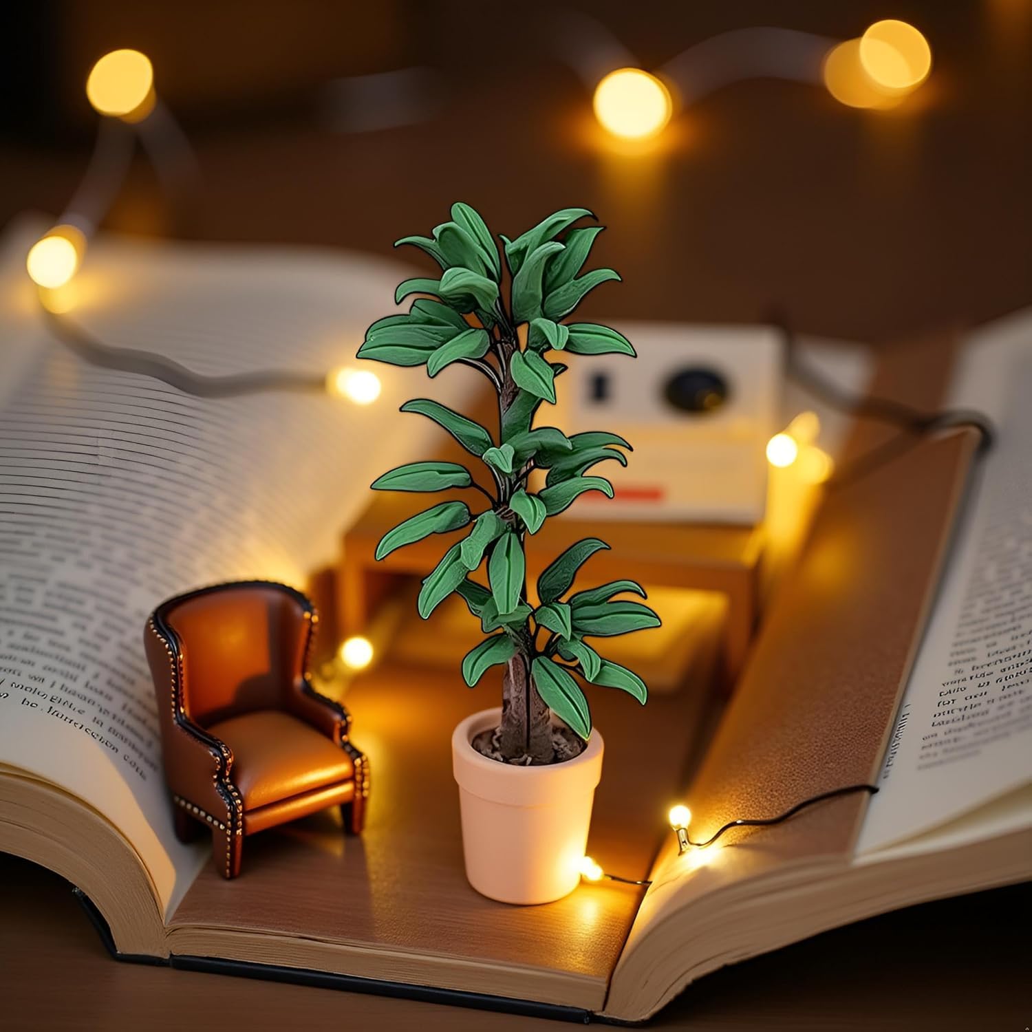 Green Cute Dollhouse Flower Bonsai 1:12 Mini Dollhouse Miniature Green Plant in Pot Micro Landscape DIY Craft Garden Ornament Lightweight Decorative