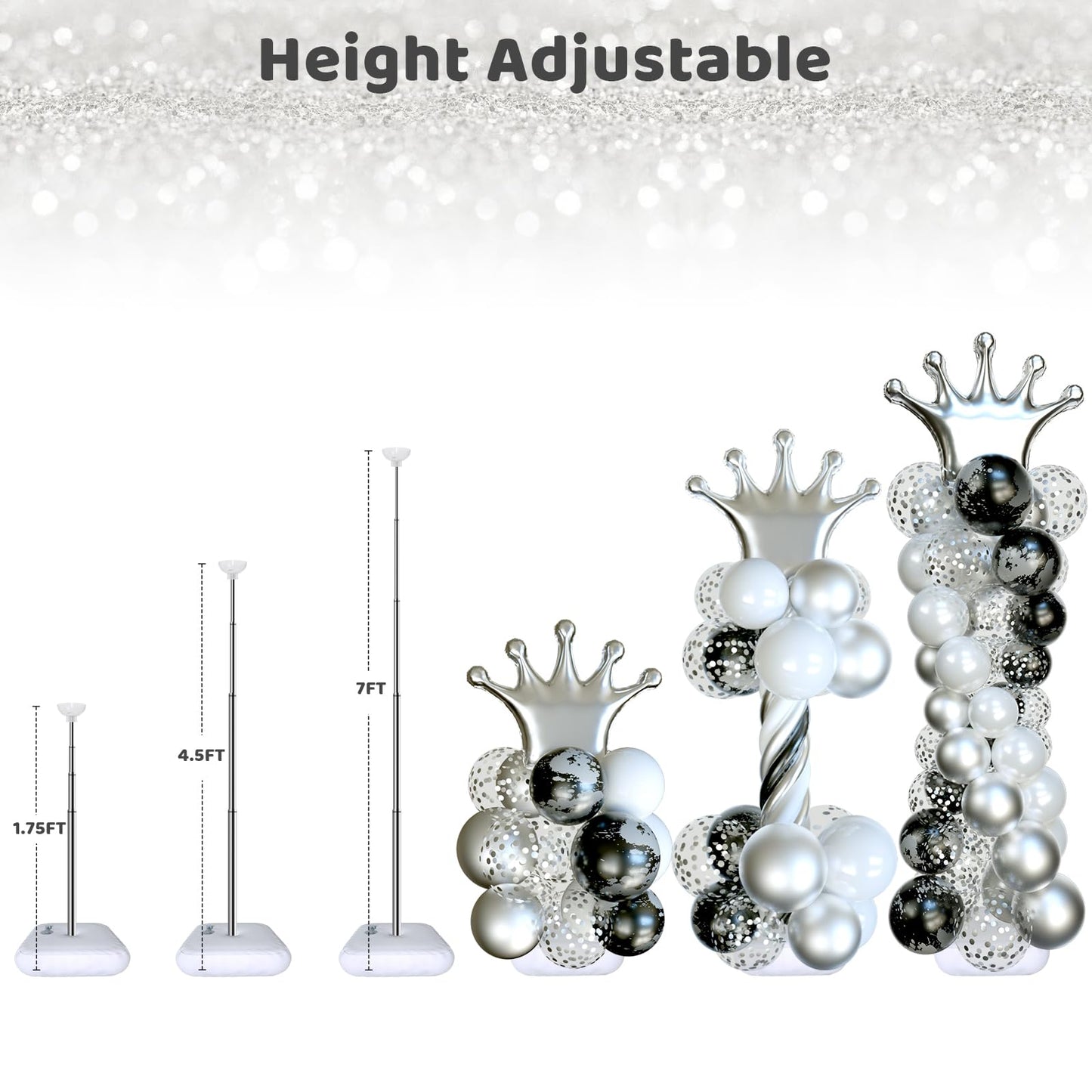 SINBEE Balloon Arch Stand, Balloon Arch Kit of 2, 7 Feet Height Adjustable Metal Balloon Column Stand for Party Decorations Wedding Birthday
