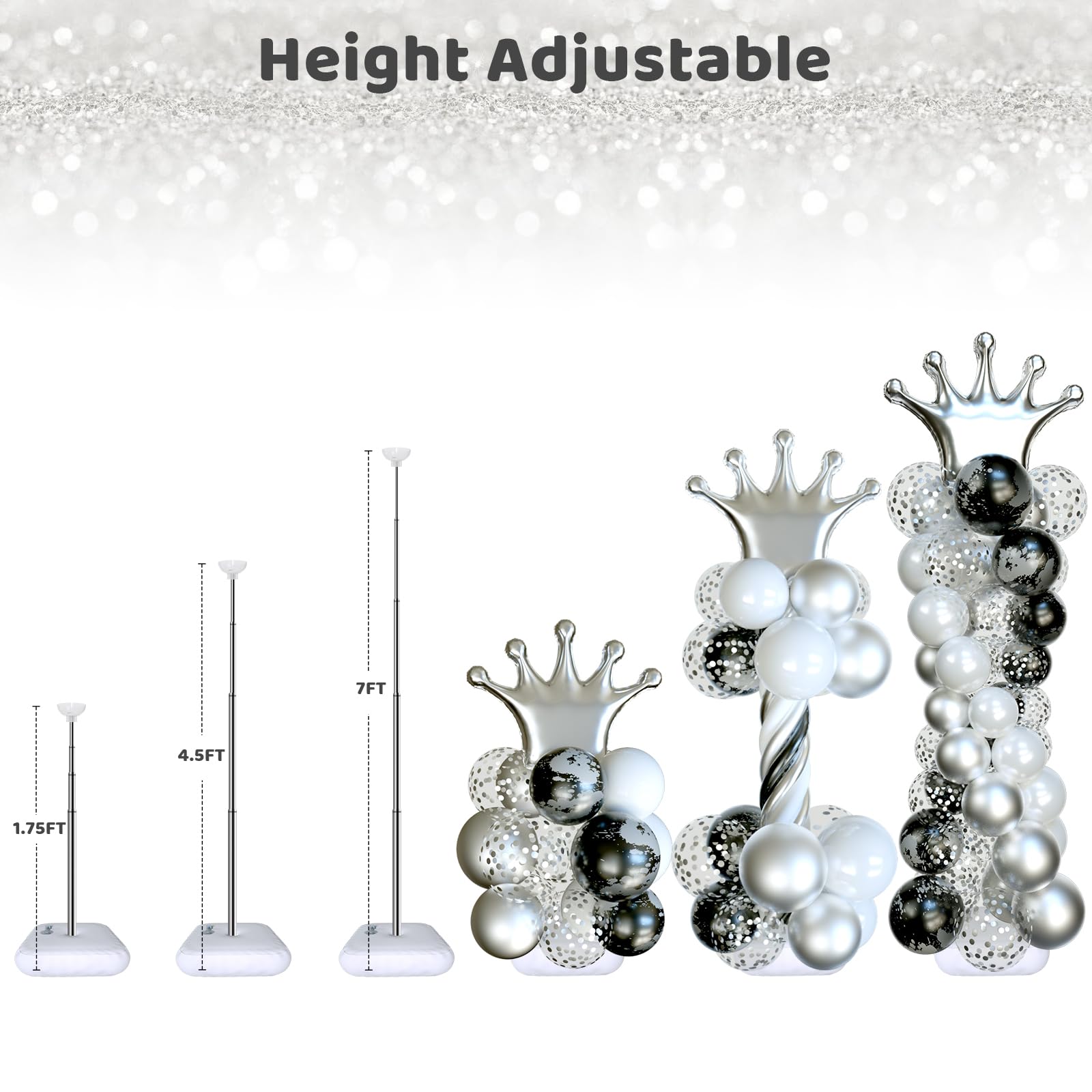 SINBEE Balloon Arch Stand, Balloon Arch Kit of 2, 7 Feet Height Adjustable Metal Balloon Column Stand for Party Decorations Wedding Birthday