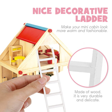 Milisten 1:12 Dollhouse Miniature Wooden Ladder (1 Pc, White) - 4.8" Tiny Ladder for Fairy Garden, Christmas Elf Accessories, Crafting Mini Furniture
