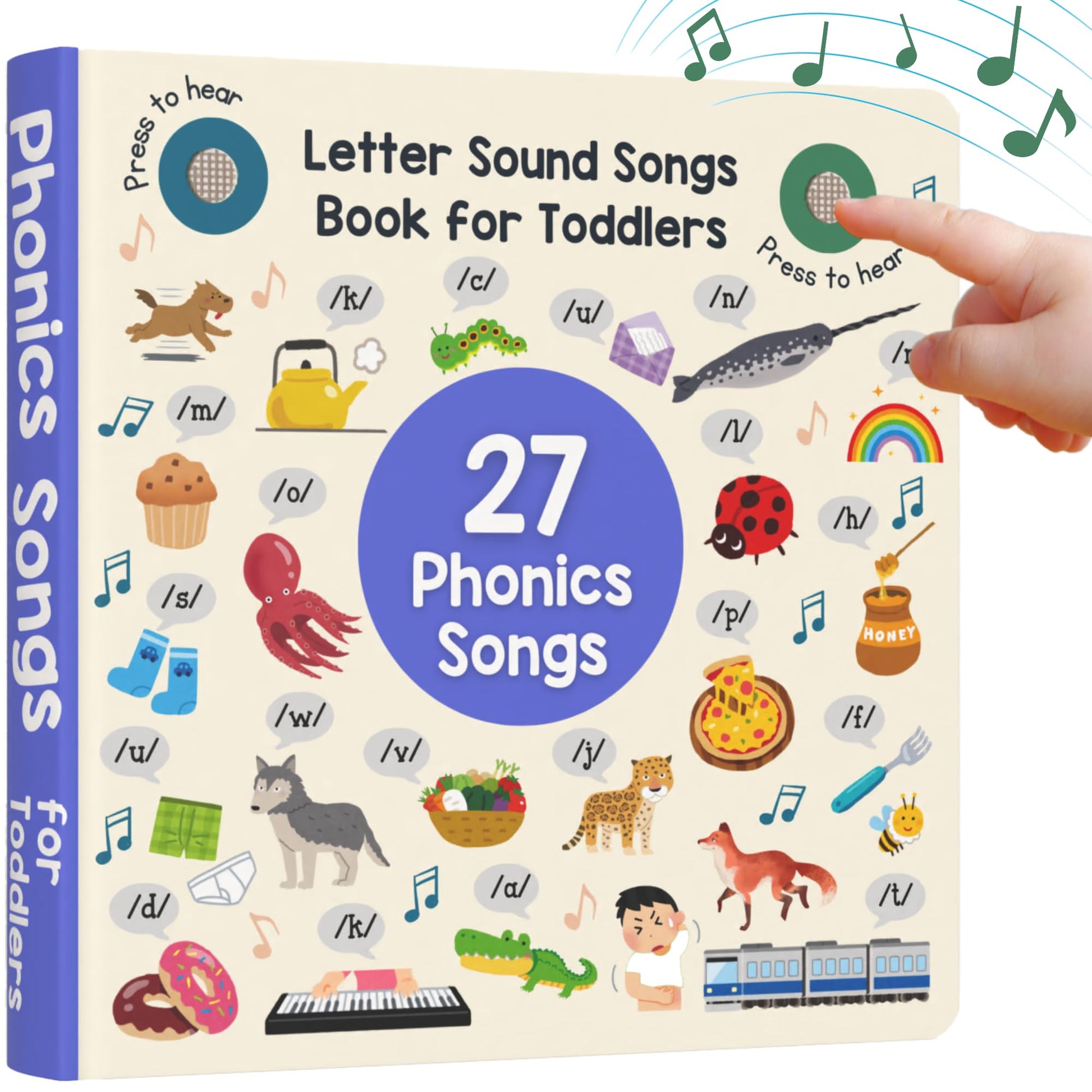 LEARNING BUGS Phonics Songs Book, 26 Letter Sound Songs, Preschool & Kindergarten Learn to Read for 3 Year olds, Perfect Toy and Gift for Toddlers
