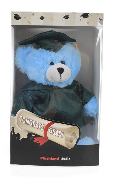 Plushland Blue Bear Plush Stuffed Animal Toys Present Gifts for Graduation Day, Personalized Text, Name or Your School Logo on Gown, Best for Any Grad