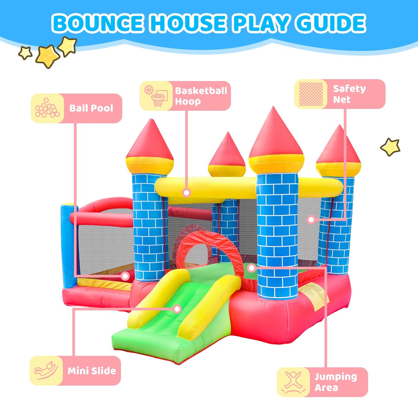 Doctor Dolphin Inflatable Bounce House, Toddle Bounce House with Slide, Inflatable Bouncy House with Blower, Bouncy Castle with Ball Shooting
